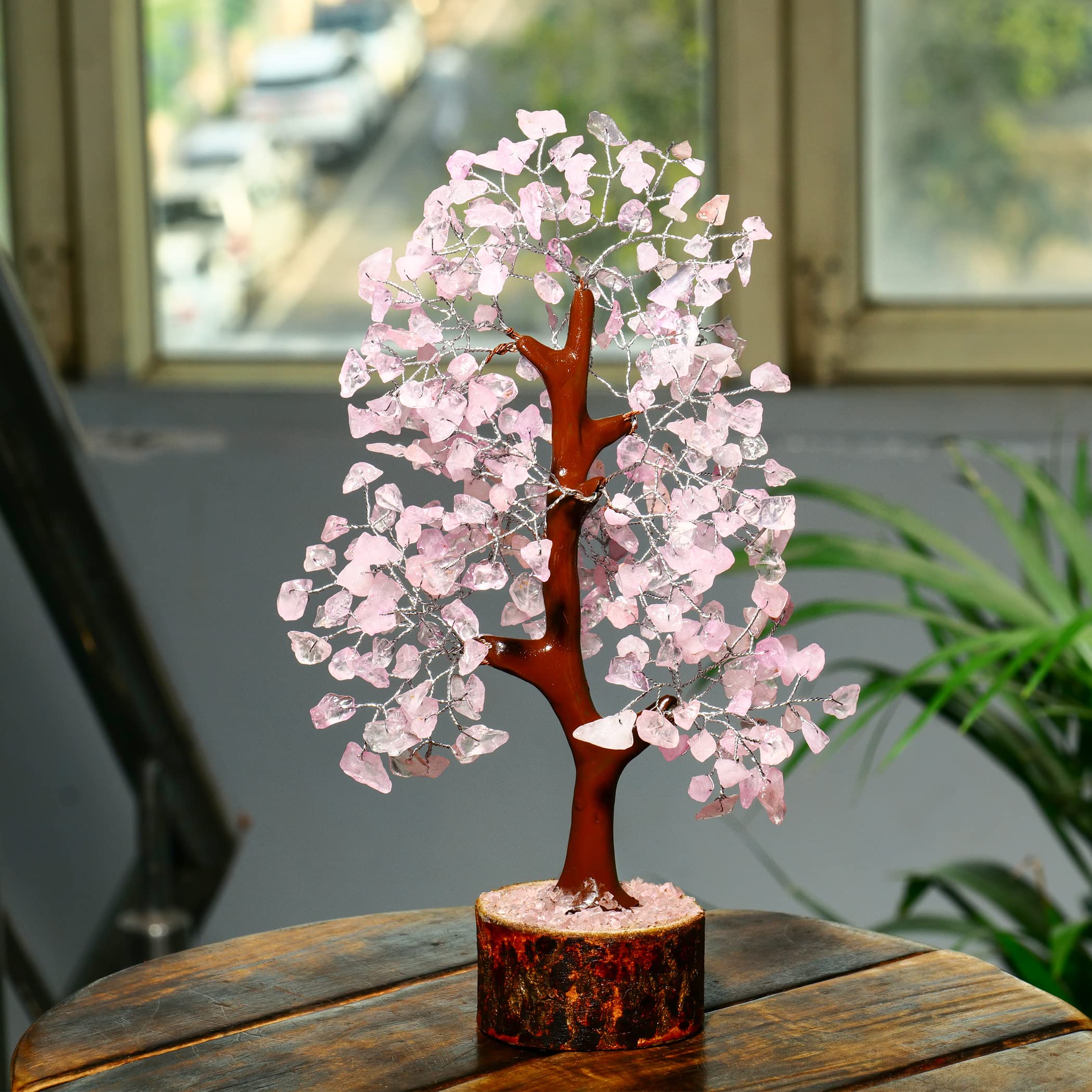 Rose Quartz Money Tree - Spiritual Healing Crystal Gemstone for Feng Shui Office Decor | Pink Crystal Rose Tree for Home, Meditation Room & Hippie Gifts | Positive Energy & Wealth Attraction Decor