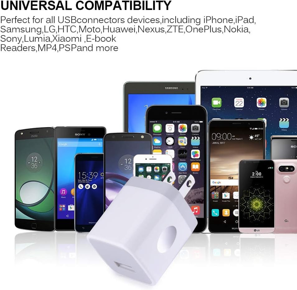 2-Pack USB Wall Charger Cube - 5V/1A Fast Charging Power Adapter Plug for iPhone 16/15/14/13/12/11 Pro Max/SE/XS/XR/X/8/7/6/6S Plus, Samsung Galaxy, LG, Moto & Android Phones - Compact Travel Charger for Home, Office & Car