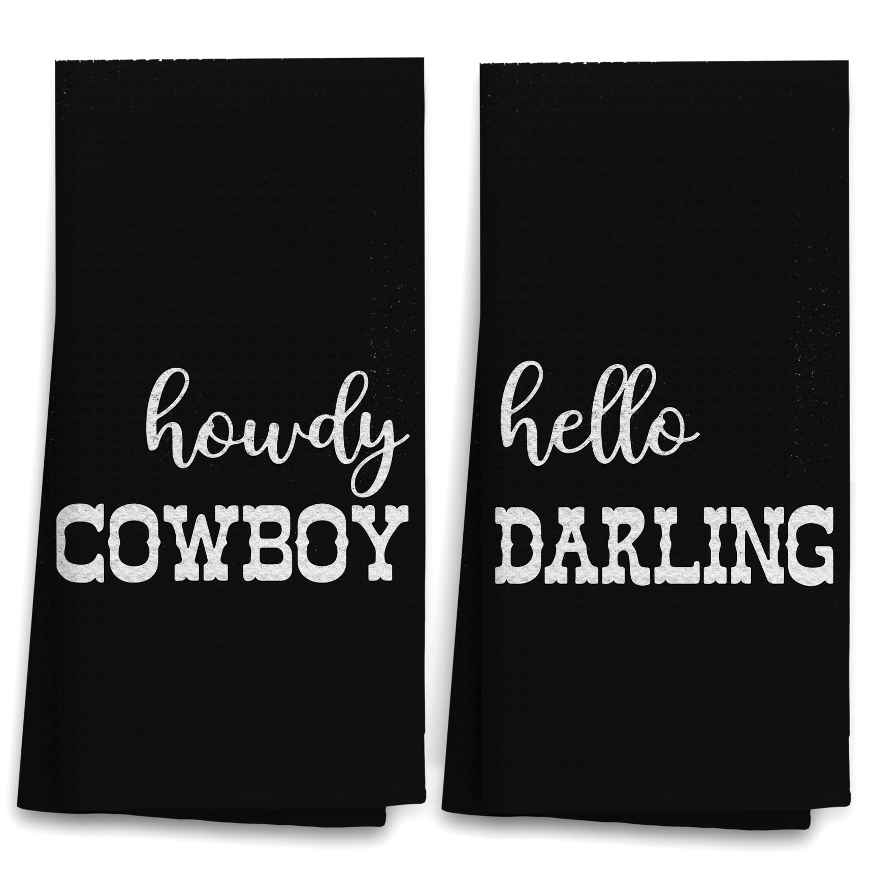 OHSUL Western Style Hand Towels Set of 2 - Rustic Kitchen & Bathroom Decor, Cowboy Themed Cotton Towels for Farmhouse, Cabin or Ranch Home - Perfect Housewarming Gift for Couples (Black)