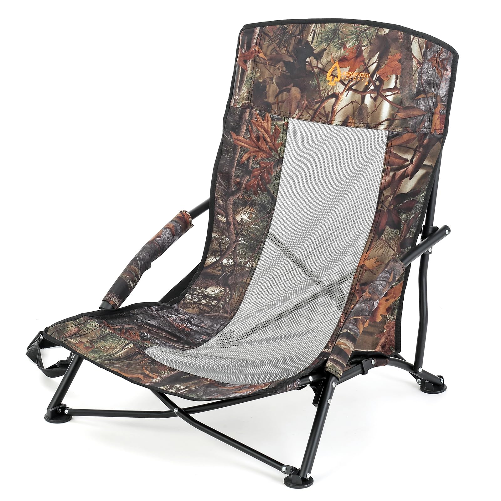 ARROWHEAD OUTDOOR Portable Folding Turkey Hunting Blind Chair - Camo Hunting Seat with Padded Armrests, No-Sink Feet & Shoulder Strap - Lightweight Mesh Seat for Comfort - Perfect for Turkey Hunting, Waterfowl & Outdoor Adventures