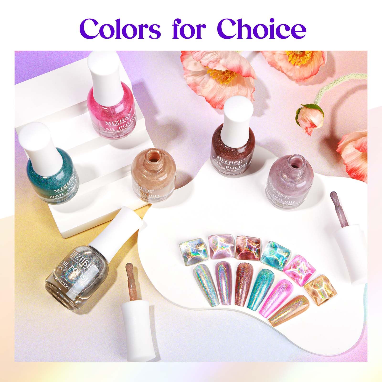 MIZHSE Holographic Nail Polish - Silver Glitter Nail Polish Fast Drying 15ml (0.5 fl oz) | High Gloss Shiny Oil-Based Chrome Nail Lacquer for Salon & Home Manicure | Perfect for Parties, Weddings & Special Occasions