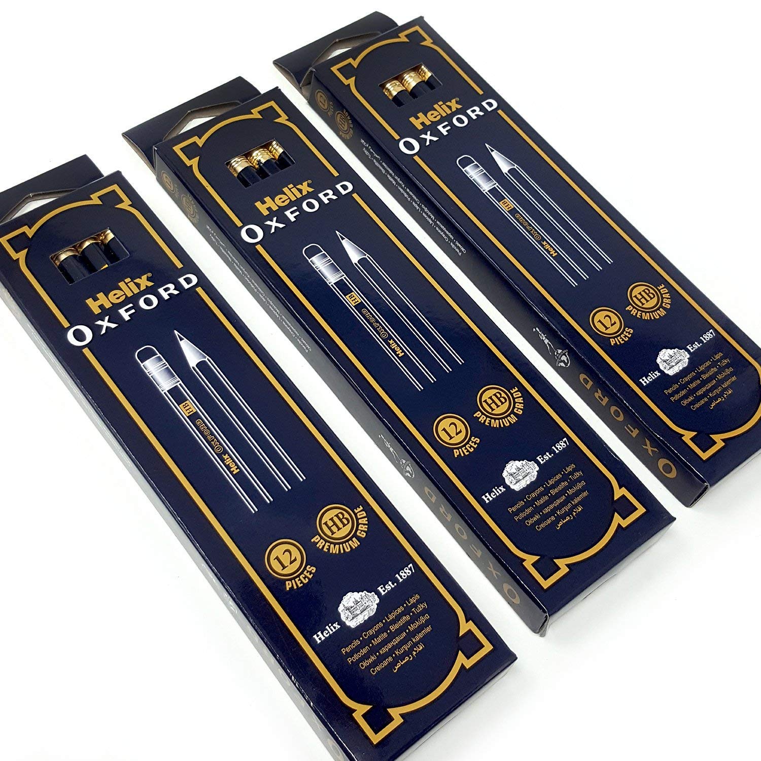 Helix Oxford HB Pencils with Eraser - 36 Pack Boxed Premium Drawing & Writing Pencils for School, Office & Art Projects