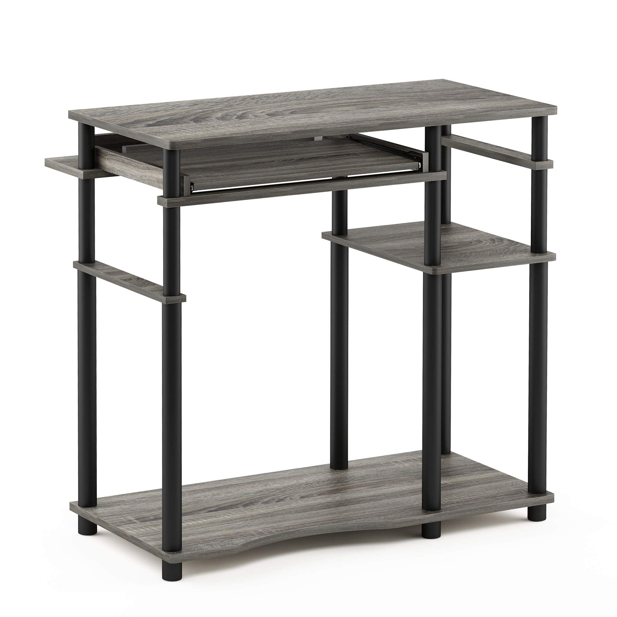 Furinno Abbott Computer Desk with Bookshelf - French Oak Grey/Black - Compact Home Office Desk for Small Spaces, Study & Workstation Setup