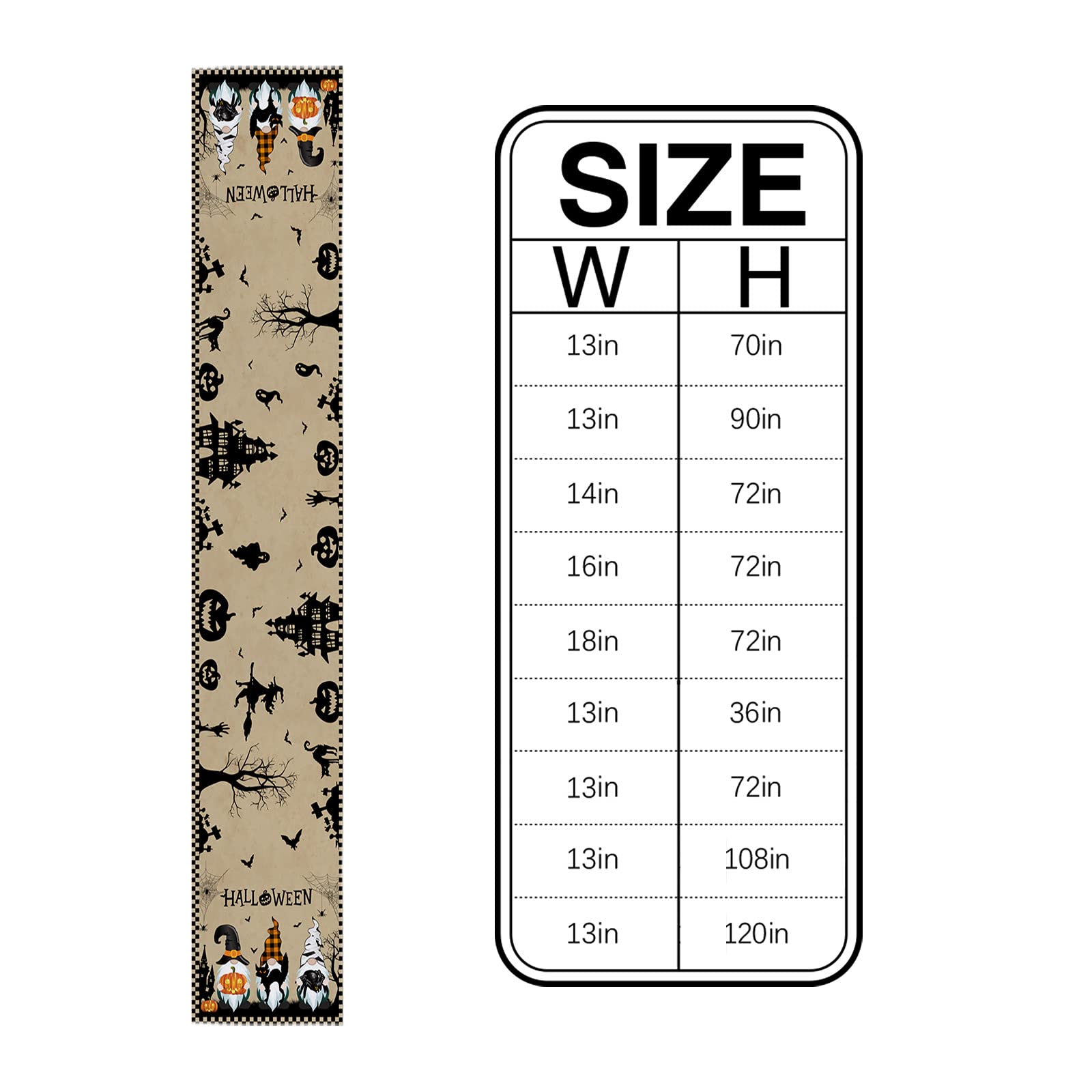 Halloween Burlap Table Runner 72 Inches - Scary Witches, Gnomes, Pumpkins, Black Cats & Bats Haunted House Design for Kitchen, Dining & Coffee Tables | Perfect for Halloween Parties, Home Decor & Holiday Gatherings
