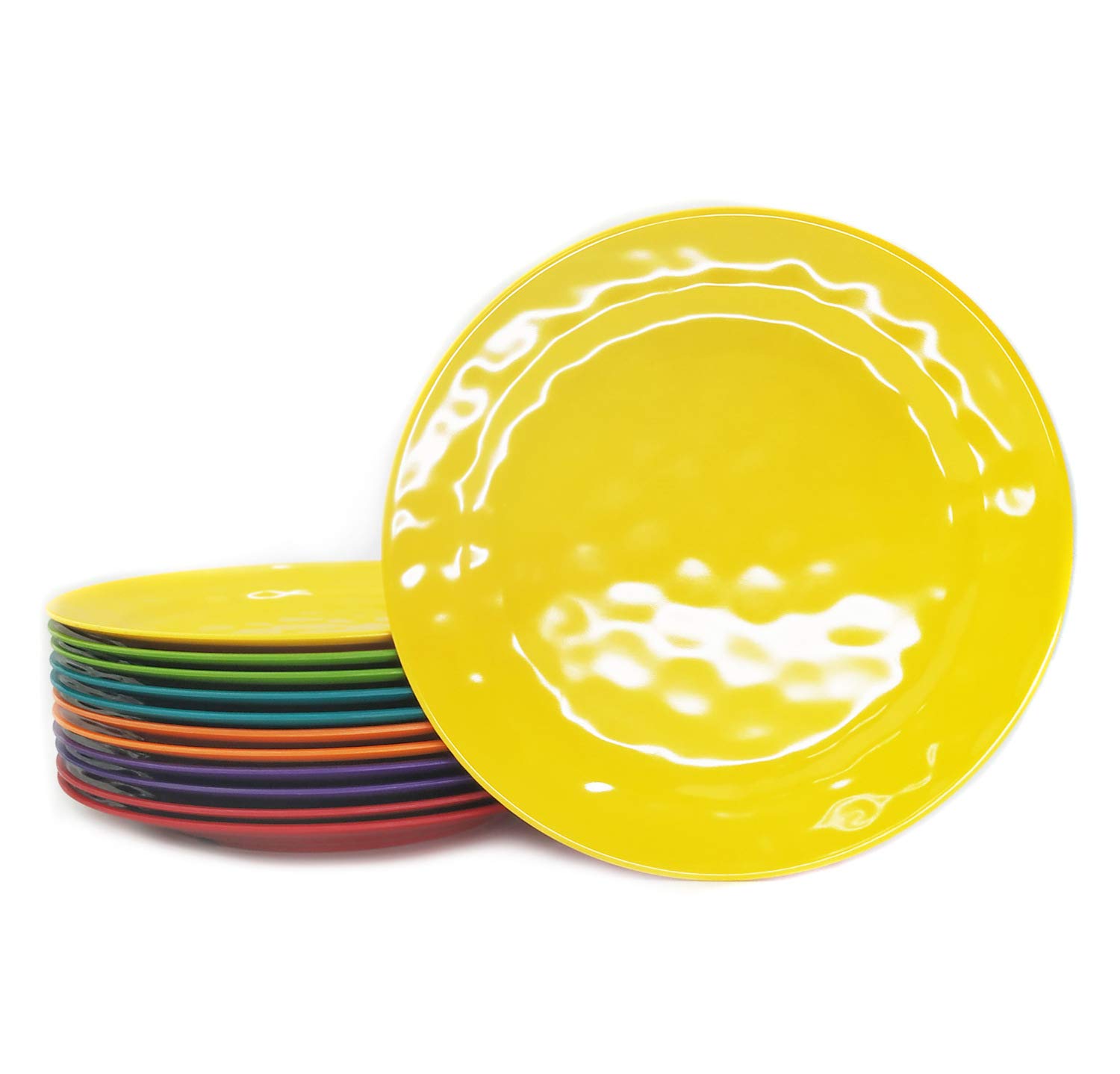 KX-WARE 12-Piece 8-Inch Melamine Plate Set - Durable, Lightweight & Shatterproof Dinner Plates for Everyday Use, Picnics, Camping & Outdoor Dining - Multicolor