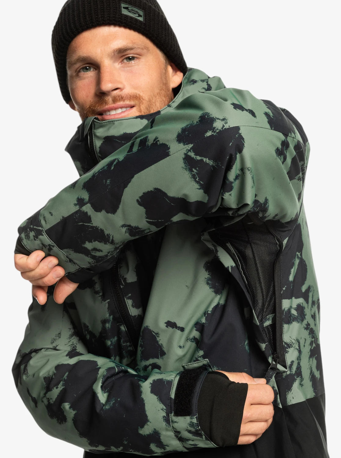 Quiksilver Mission Printed Block Snow Jacket - Black Green Camouflage for Men & Women - Waterproof Winter Coat for Skiing, Snowboarding & Outdoor Adventures