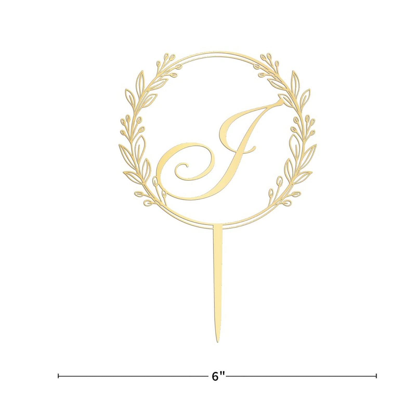 Personalized Gold Acrylic Letter Cake Topper - Wreath Initial Monogram for Wedding, Anniversary, Birthday Party Cake Decorations - Perfect for Custom Cakes, Cupcakes, and Dessert Displays (Letter J)