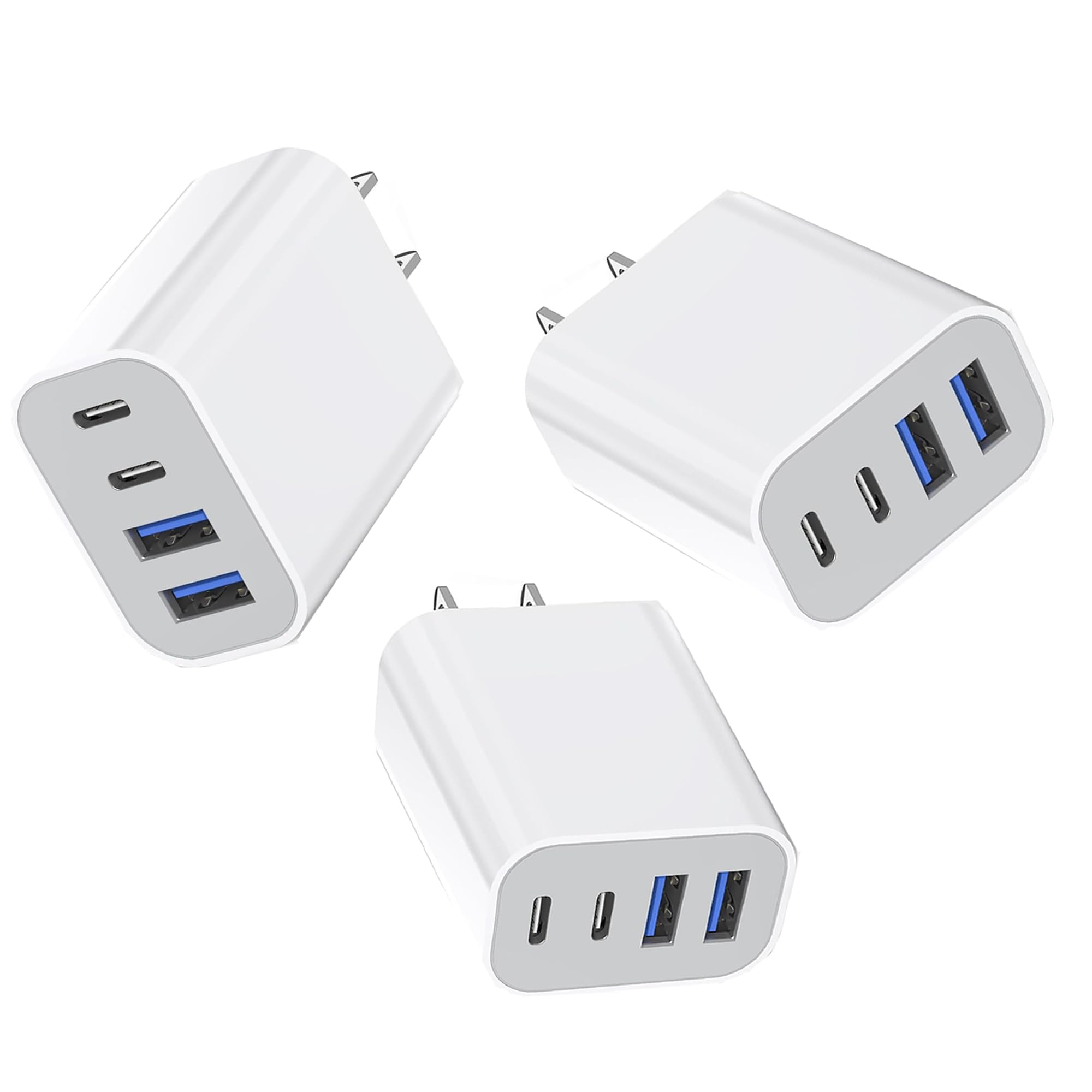 35W 4-Port USB C Fast Charger Block with PD & QC - 3 Pack Multi-Port Quick Charger Adapter for iPhone 16 Pro/16/15 Pro/15/14/13/12/11 Pro Max/XR/X/8/7 & iPad - Perfect for Home, Office & Travel Charging Needs