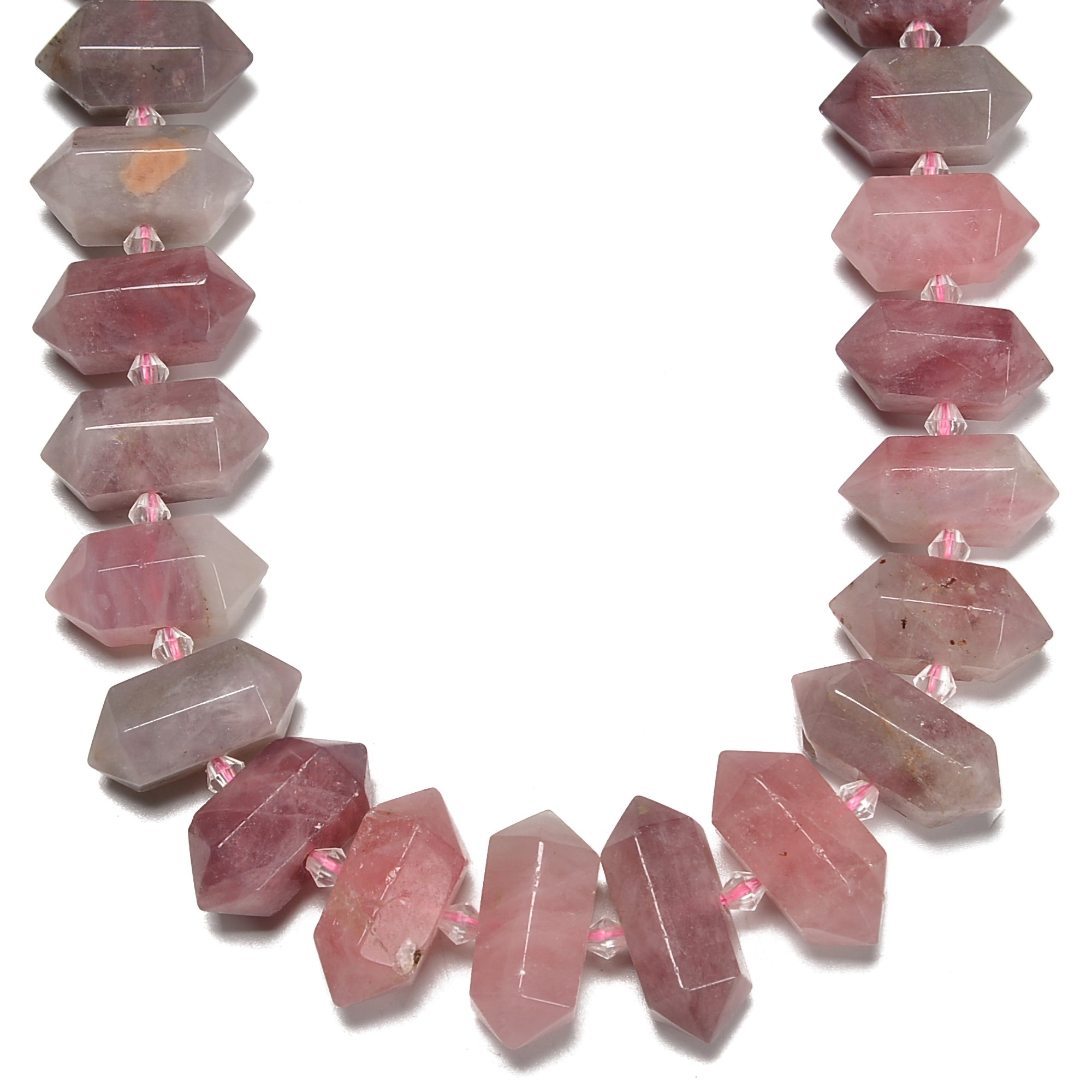Madagascar Rose Quartz Faceted Points - 20-30mm Graduated Center Drill Beads - 15.5 Inch Strand for Jewelry Making, Meditation & Healing Crystal Decor