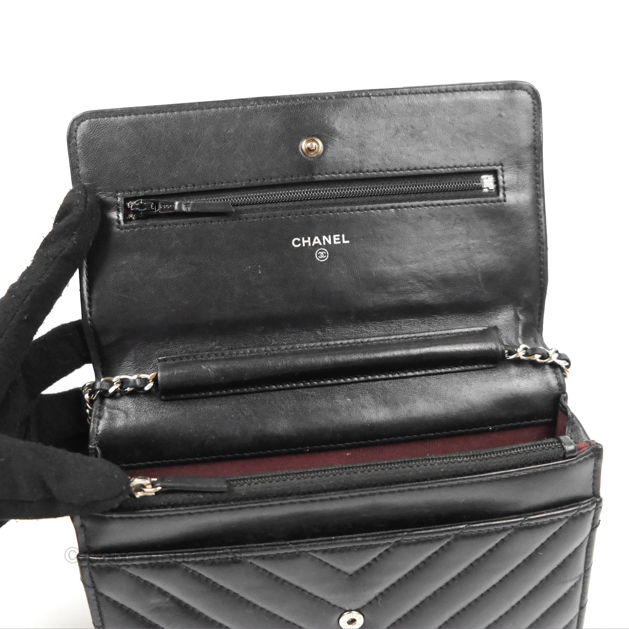 Chanel Classic Chevron Wallet on Chain WOC - Black Lambskin Leather with Silver Hardware | Crossbody Bag for Women, Perfect for Evening Events & Daily Use
