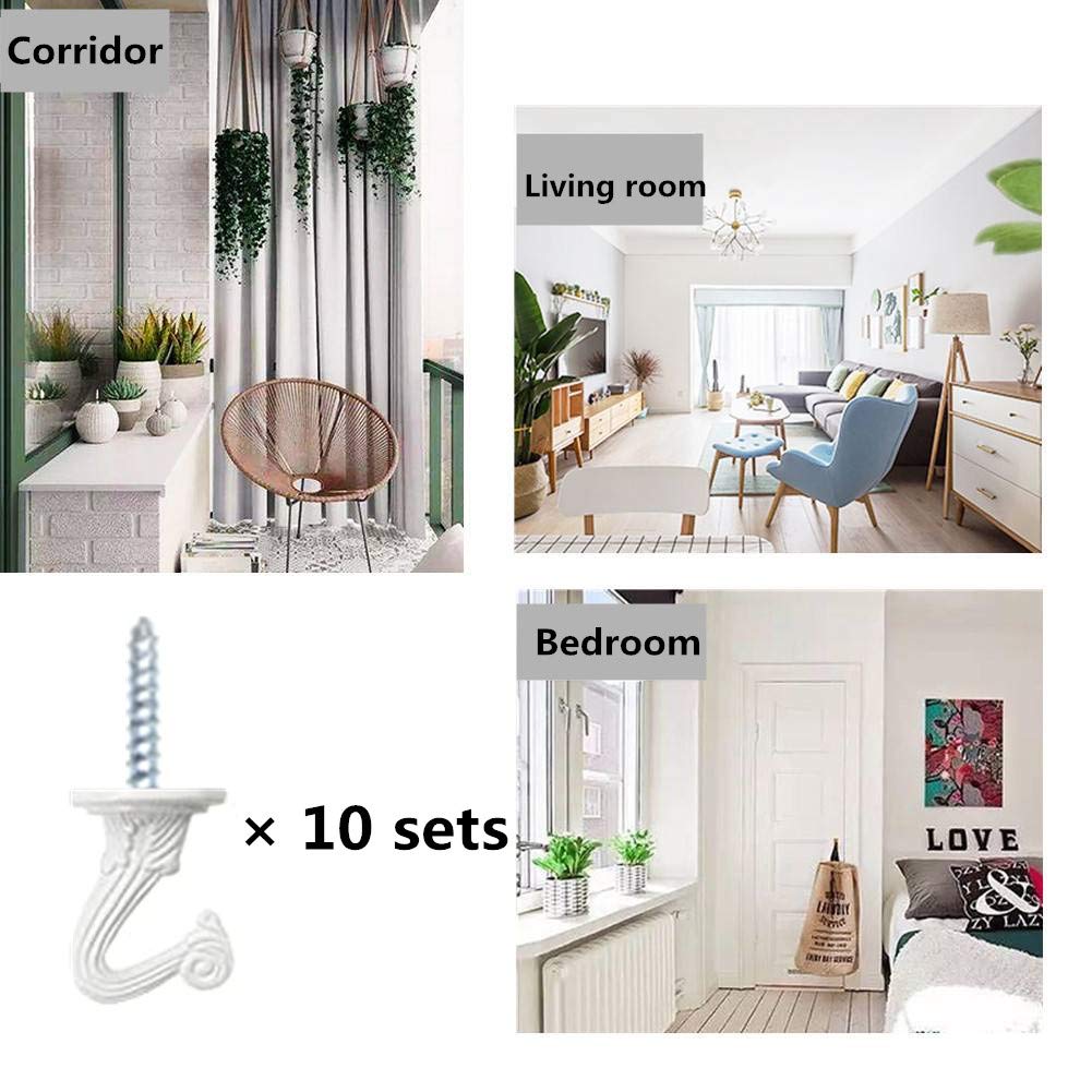 10 Pack Heavy Duty White Metal Ceiling Hooks - Sturdy Hanging Hooks for Plants, Baskets, Canopies & Home Decor - Perfect for Indoor & Outdoor Use in Living Rooms, Gardens & Balconies