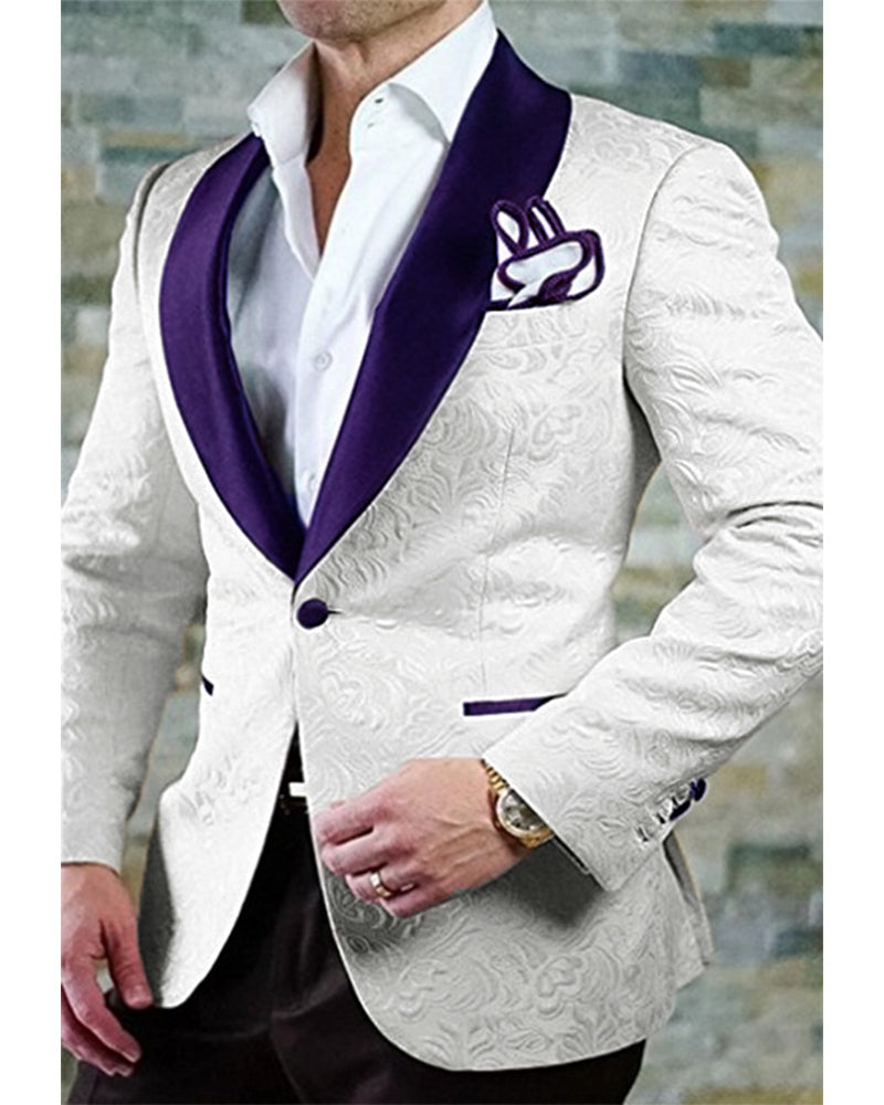 Regency Purple Jacquard Shawl Lapel Wedding Tuxedo Blazer & Black Pants Set for Groom - Formal Evening Wear & Special Occasions (CB10101)