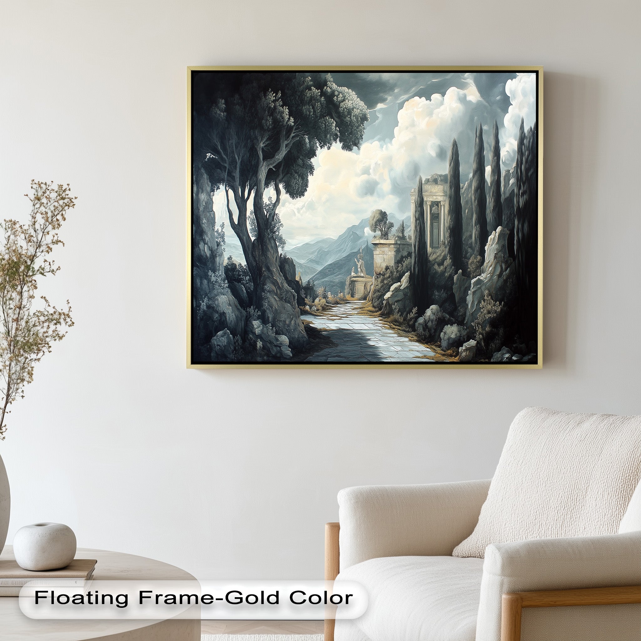 Ancient Pathway to the Temple - Hand Painted Classical Landscape Oil Canvas Art for Home Decor, Office & Living Room Wall