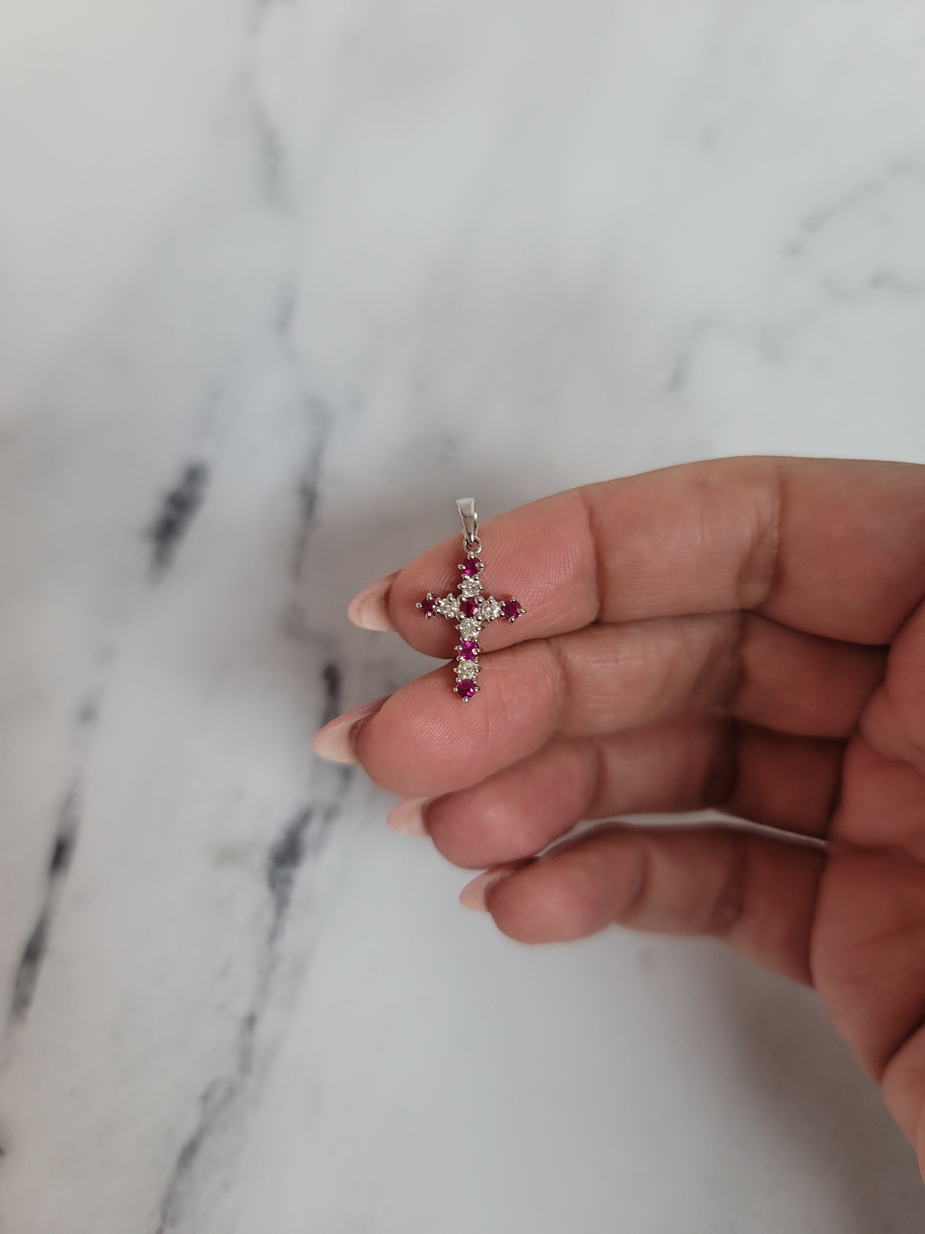 0.5 Carat Ruby & Diamond Cross Pendant Necklace in 14K White Gold - Elegant Gift for Women, Perfect for Weddings, Anniversaries & Special Occasions