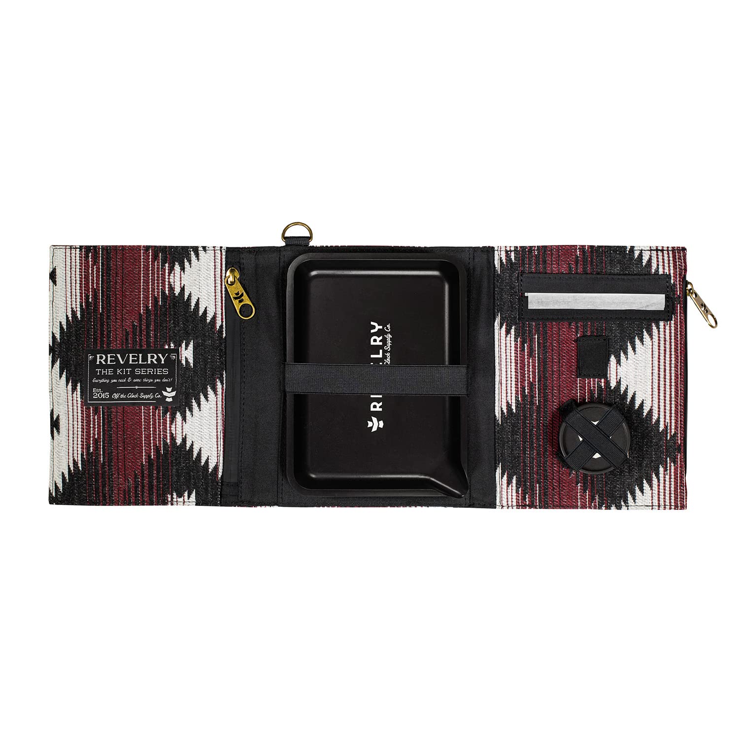 Revelry Supply Premium Lockable Carrying Case - All-in-One Kit with 2 Pockets, Tray & Spice Grinder (Maroon Pattern) - Perfect for Travel, Camping & Outdoor Adventures