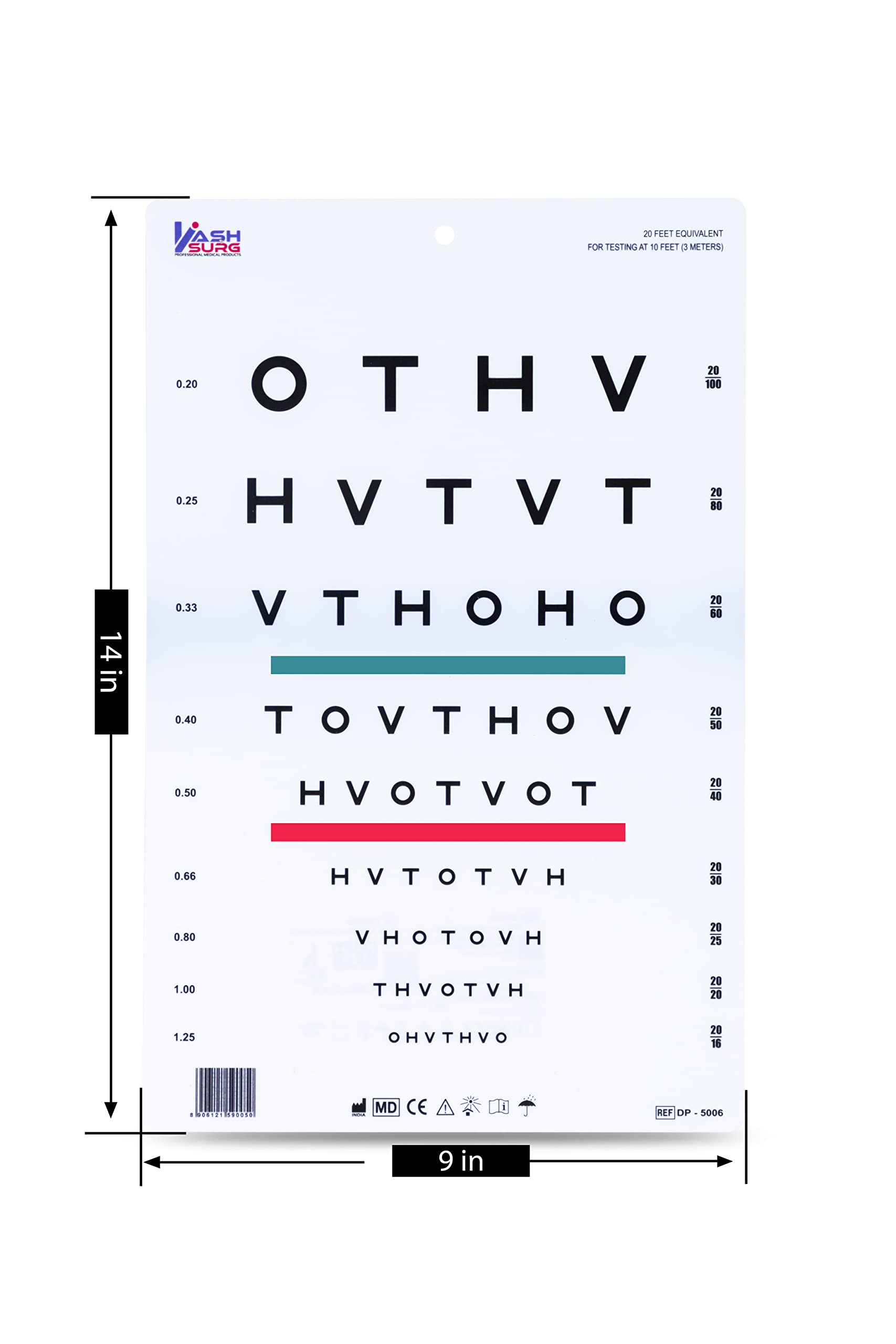 10FT HOTV Eye Chart with Red/Green Lines - Perfect for Vision Testing at Home, Schools & Clinics