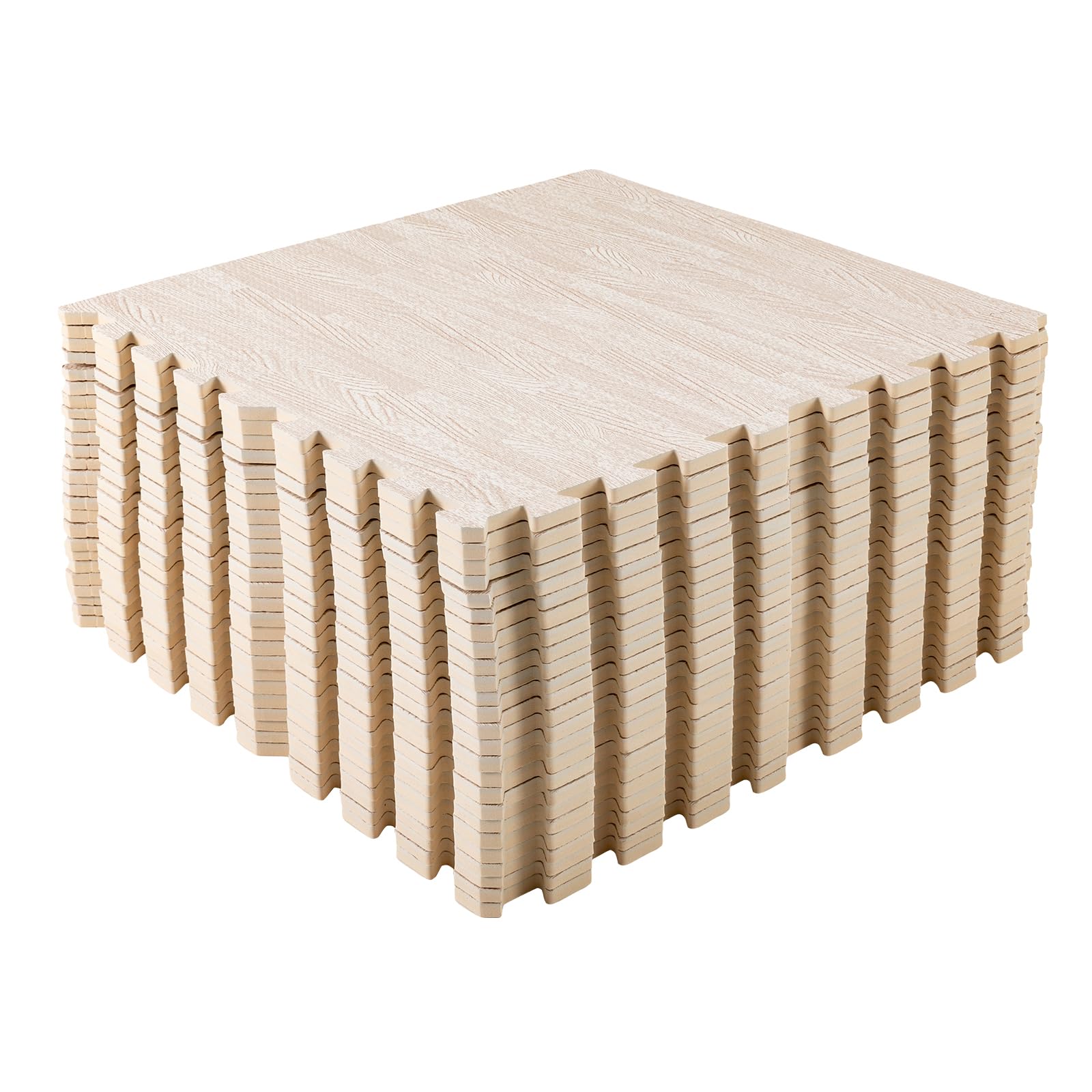 Premium 3/8 Inch Thick Wood Grain Foam Floor Tiles - 25-Piece Interlocking Foam Mats for Playroom, Gym & Home Office - Non-Slip Puzzle Mat (24