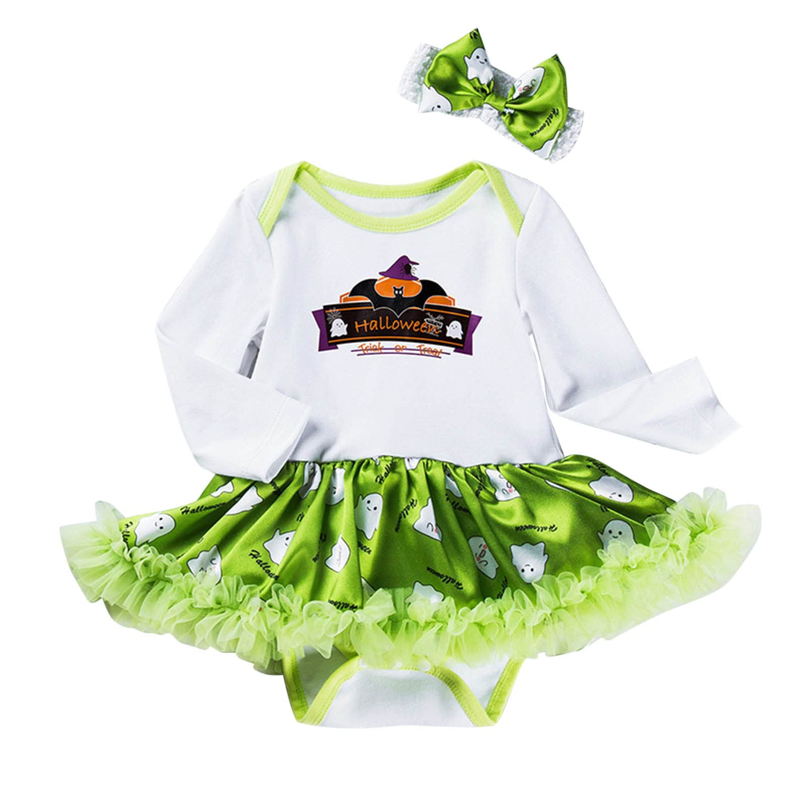SPORTTIN Baby Girls Halloween Patchwork Long Sleeve Romper Dress - Cute Autumn Infant Outfit for Newborns & Toddlers - Perfect for Halloween Parties, Photo Shoots & Fall Festivals