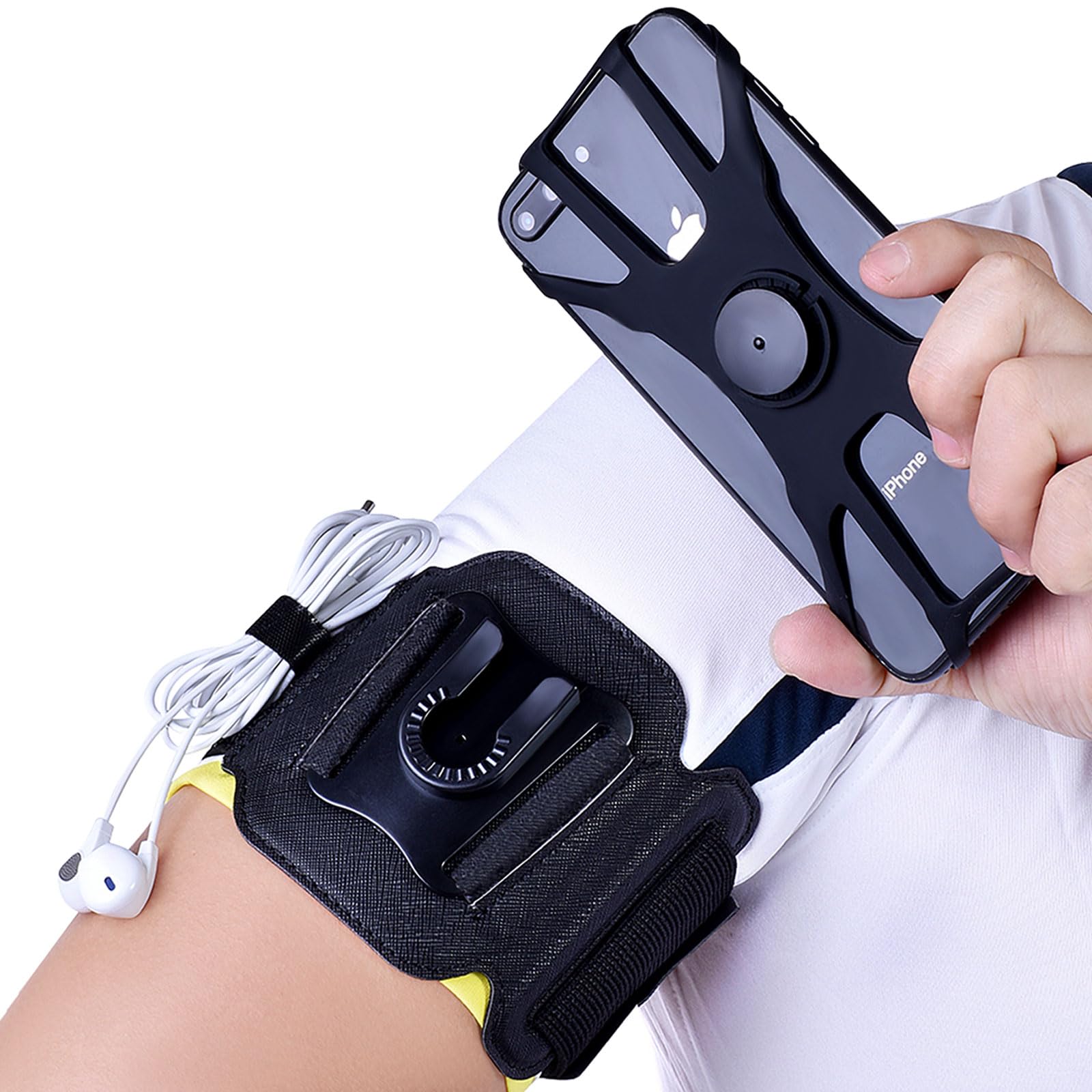 360° Rotating Detachable Sports Armband Phone Holder for Running, Cycling & Gym - Compatible with iPhone 15 14 13 12 11 Pro Max XS XR X Plus & Galaxy S24 Ultra - Secure Workout Wristband (Black) | Perfect for Jogging, Weight Training & Outdoor Activities