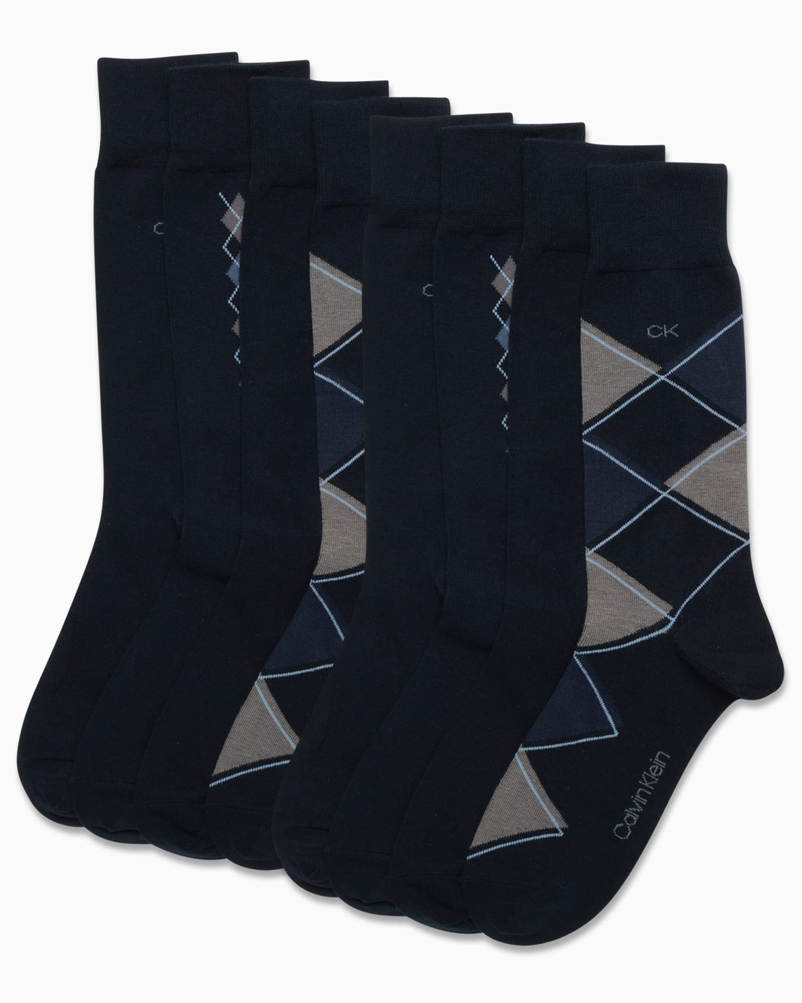 Calvin Klein Men's Crew Socks 8-Pack - Soft Cotton Blend Performance Dress Socks with Stylish Patterns - Comfortable Athletic Socks for Men (US Size 7-12) - Perfect for Work, Gym & Casual Wear