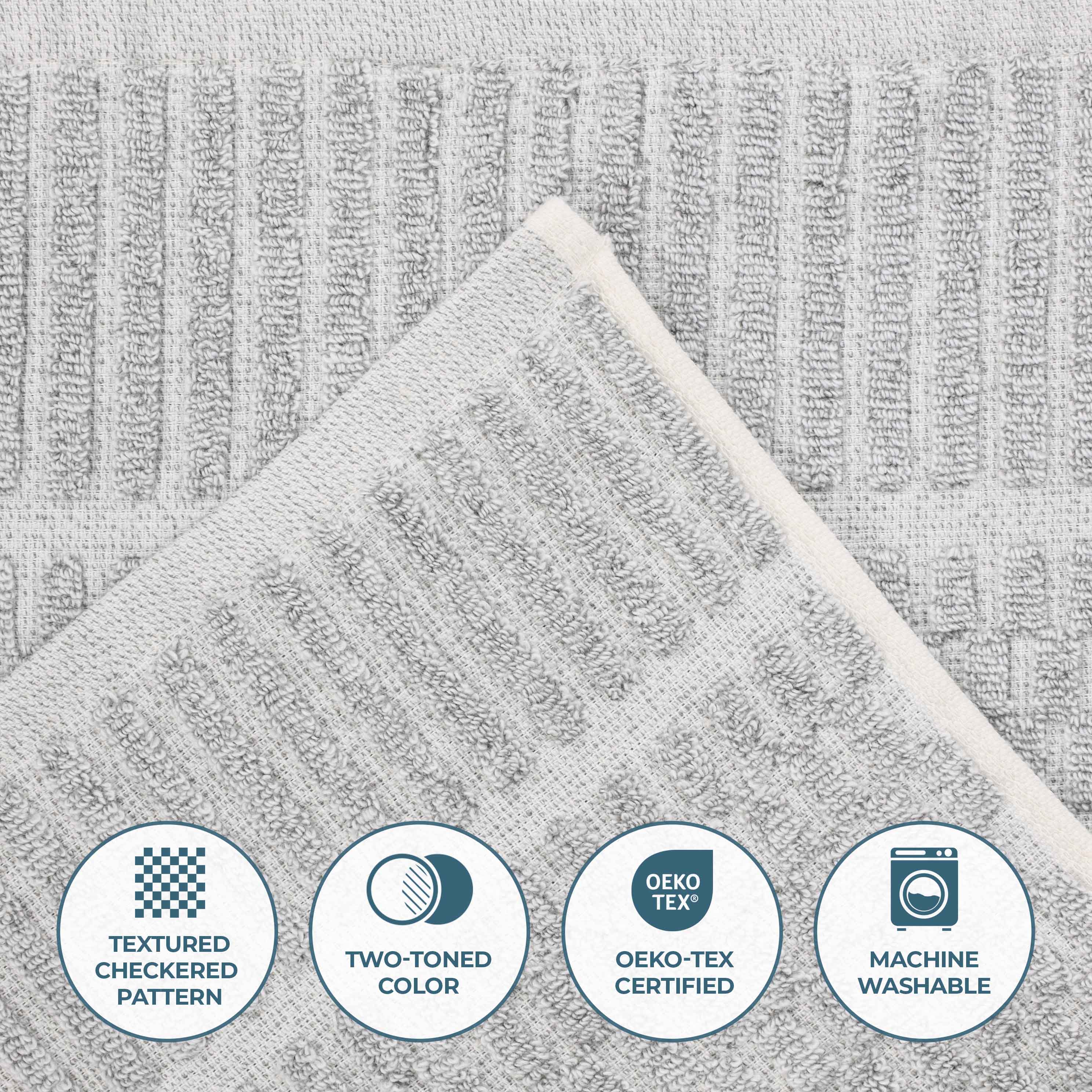 Premium 12-Pack Juno Cotton Blend Checkered Border Face Towels | Medium Weight, Soft & Absorbent | Perfect for Bathroom, Spa, Gym & Travel
