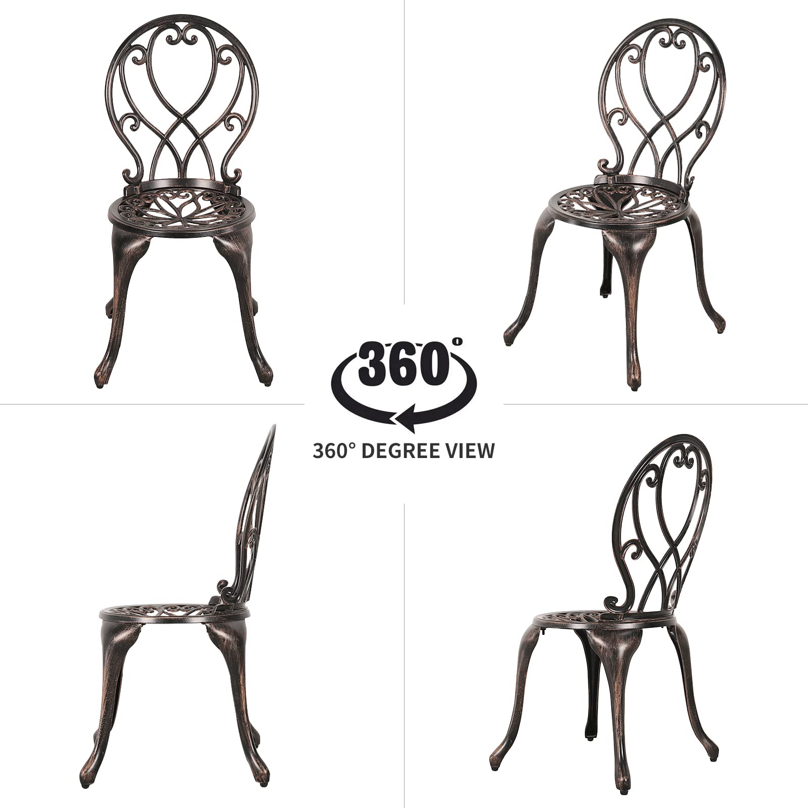Verano Garden 3-Piece Outdoor Bistro Set - Durable Cast Aluminum Patio Table & Chairs with 2