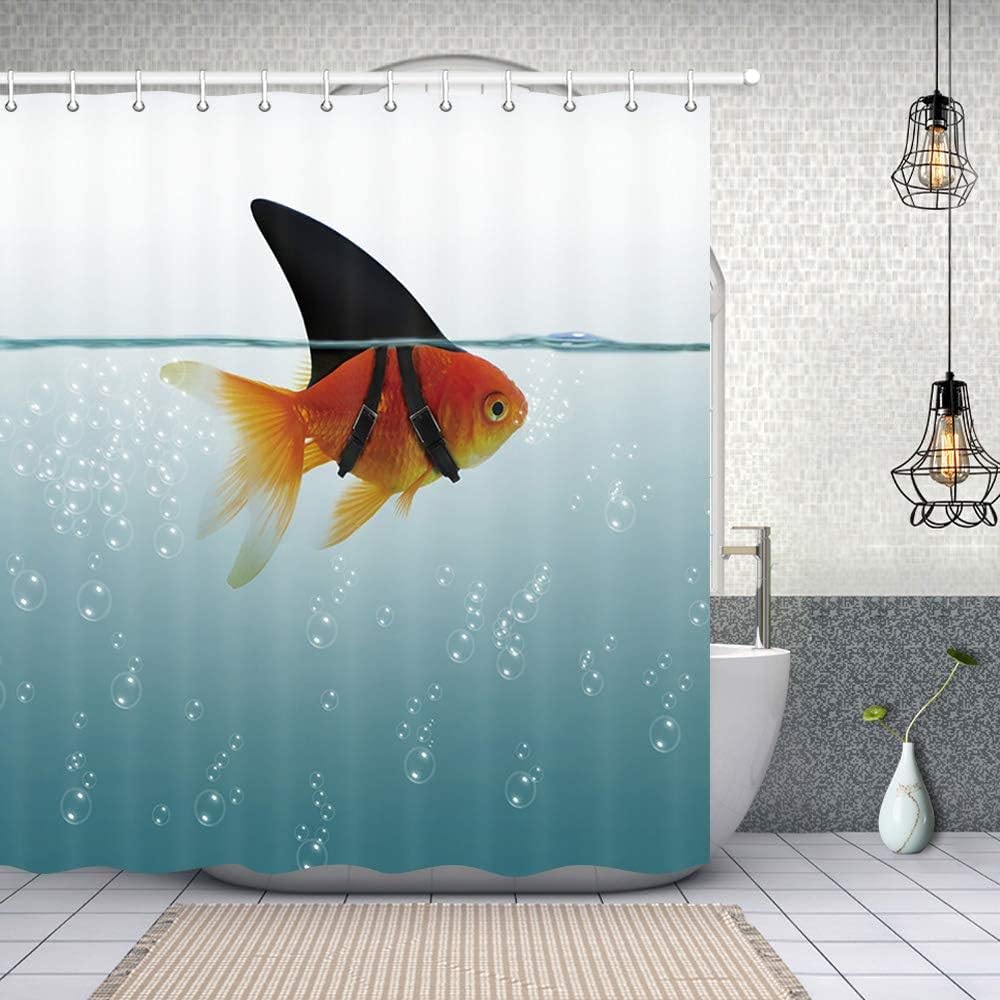 NYMB Goldfish Shower Curtain - Ocean Themed Bathroom Decor with Sea Animals & Tropical Fish Design, Polyester Fabric Waterproof Shower Curtain (69x70 Inches) - Perfect for Beach House, Kids' Bathroom or Nautical Themed Decor - Includes Hooks