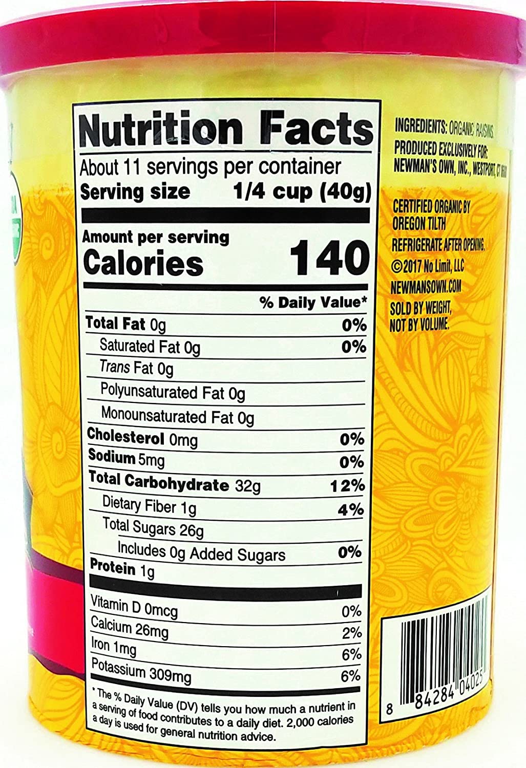Organic Raisins by Newman's Own - Non-GMO, No Added Sugar, Gluten-Free - Perfect for Snacking, Baking & Healthy Recipes