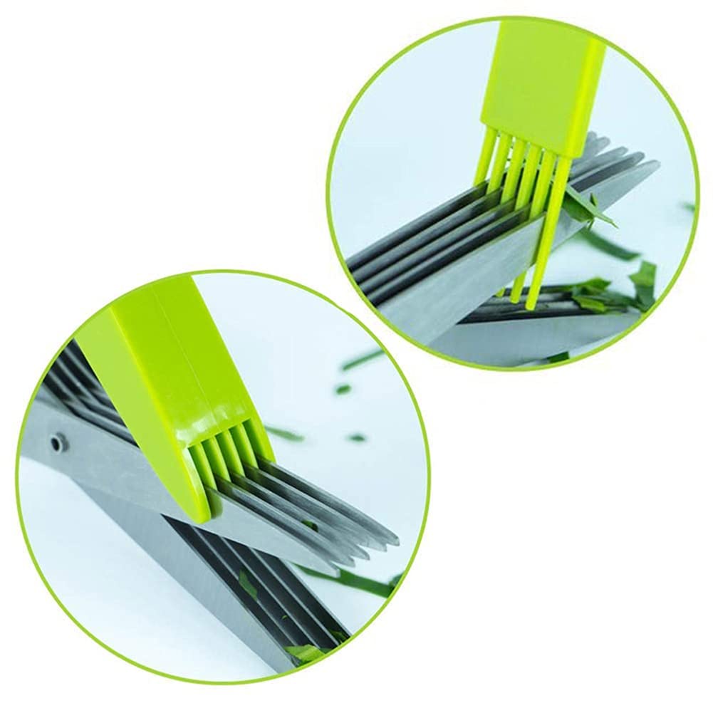 5-Blade Multipurpose Kitchen Shears - Heavy Duty Herb Scissors, Food Chopper & Mincer with Protective Cover - Perfect for Cutting Herbs, Vegetables, Meat & More | Includes Cleaning Brush & Leaf Peeler | Ideal for Home Cooking, Meal Prep & Professional Kitchens - BY ZZYY