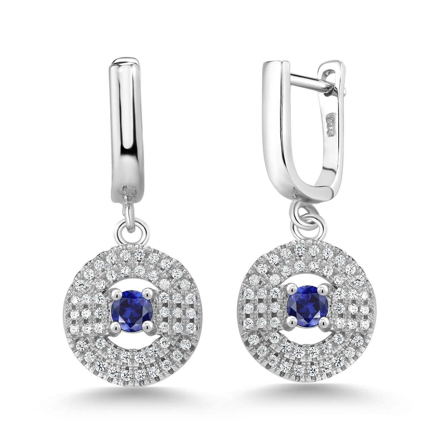 3.38 Ct Round Blue Lab-Created Sapphire Sterling Silver Earrings for Women - 925 Silver Stud Earrings for Everyday Wear & Special Occasions