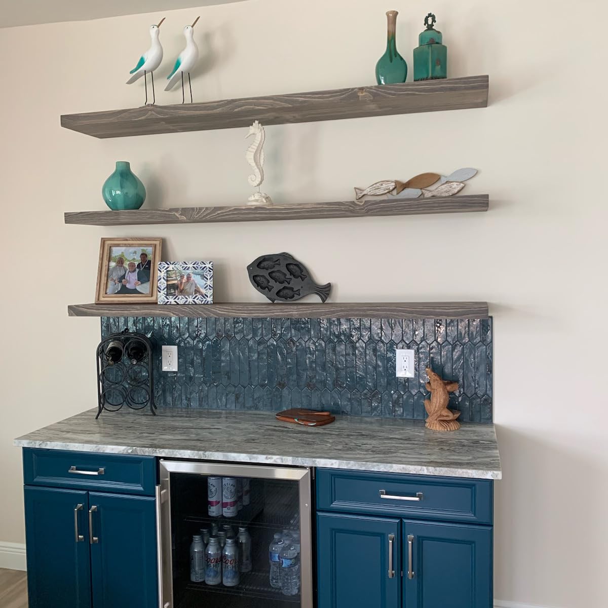 Joel's Antiques - 72 Inch Natural Wood Floating Shelves for Wall - Heavy Duty Rustic Fireplace Mantel & Bookshelf - Gray 72x12x2 in - Perfect for Living Room, Bedroom & Home Office Decor