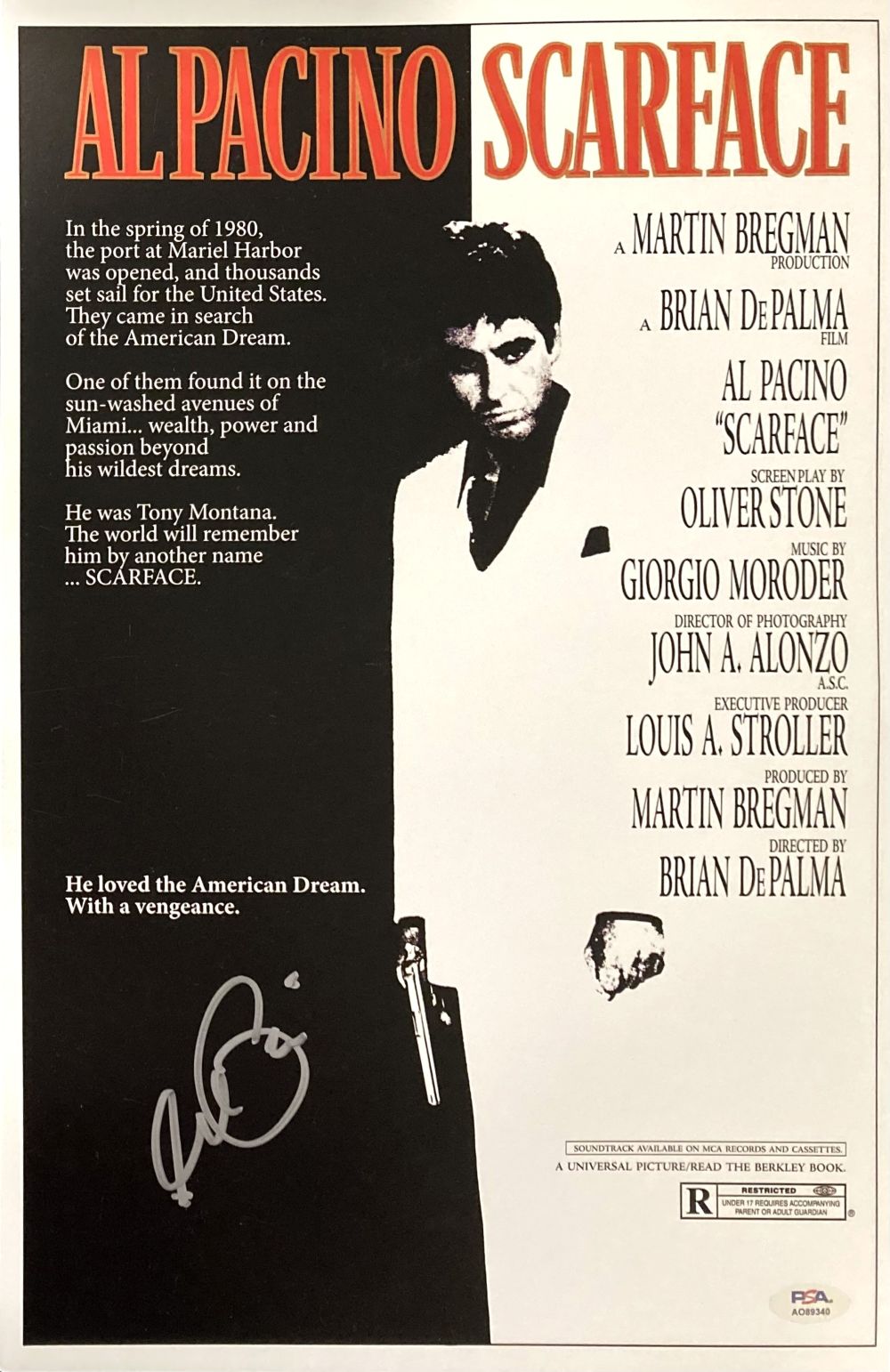 Authentic Al Pacino Autographed Scarface 11x17 Photo with PSA/DNA Certification - Perfect for Movie Memorabilia Collectors and Home Theater Decor