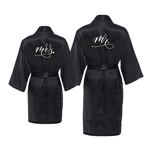 Luxury Mr. and Mrs. Satin Robe Set for Couples - Elegant Black Matching Bathrobes for Spa, Wedding Anniversary & Romantic Getaways