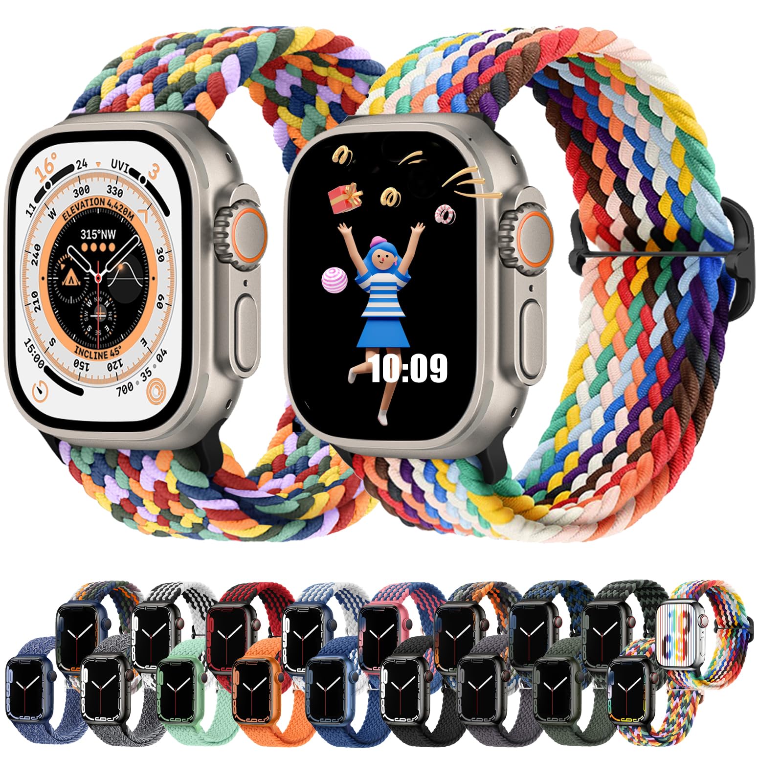 Atenzol Braided Solo Loop Compatible with Apple Watch Bands 38mm 40mm 41mm 42mm 44mm 45mm 49mm - Adjustable Stretch Elastic Sport Wristband for Women & Men - Perfect for iWatch Ultra 8 7 6 SE 5 4 3 2 1 - Ideal for Workouts, Running & Everyday Wear