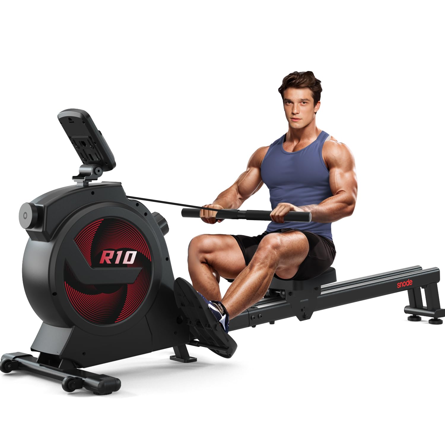 SNODE Rowing Machine for Home Use - 350lb Weight Capacity, LCD Monitor, Ergonomic Seat & Dual Rail System - Perfect for Home Gym, Cardio Workouts & Full Body Exercise
