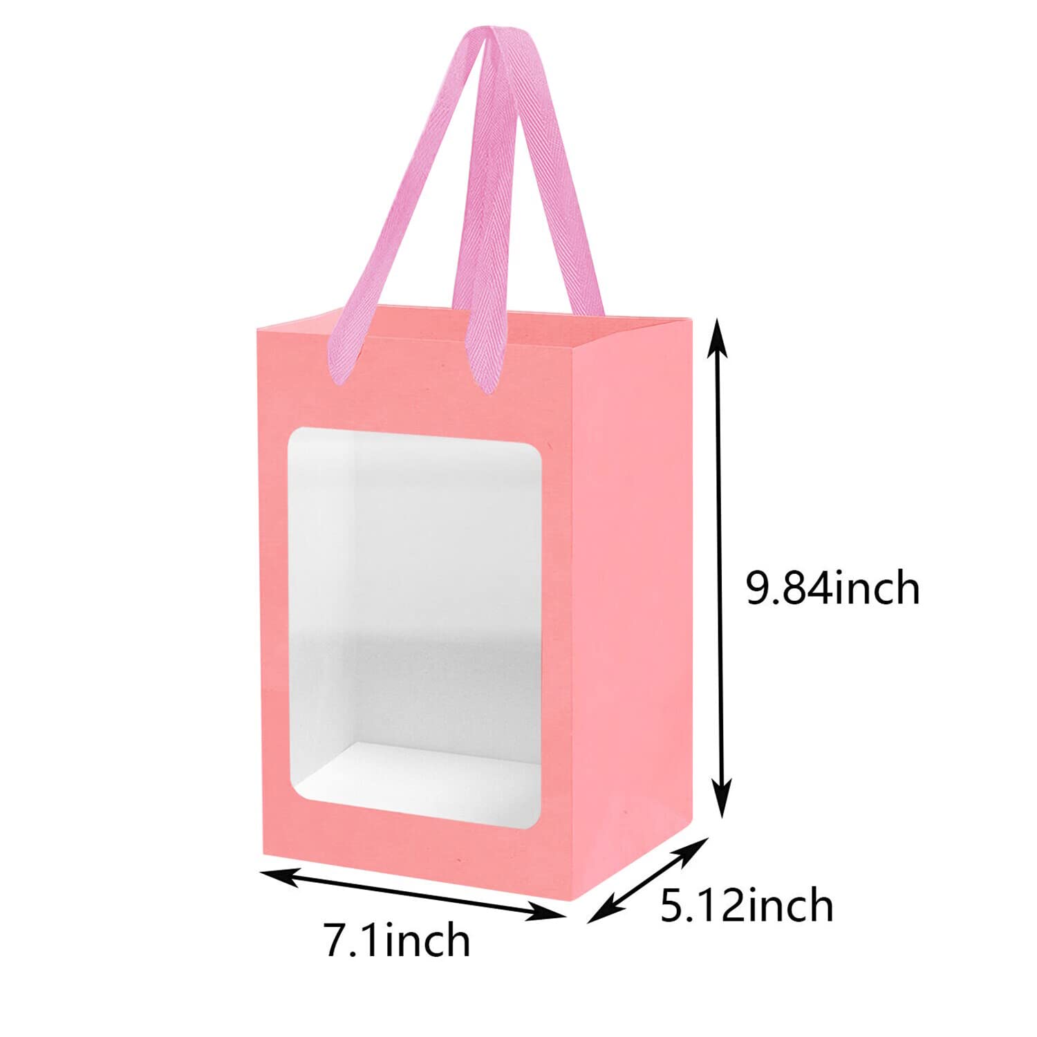 12 Pack Pink Kraft Paper Gift Bags with Clear Window - 9.84
