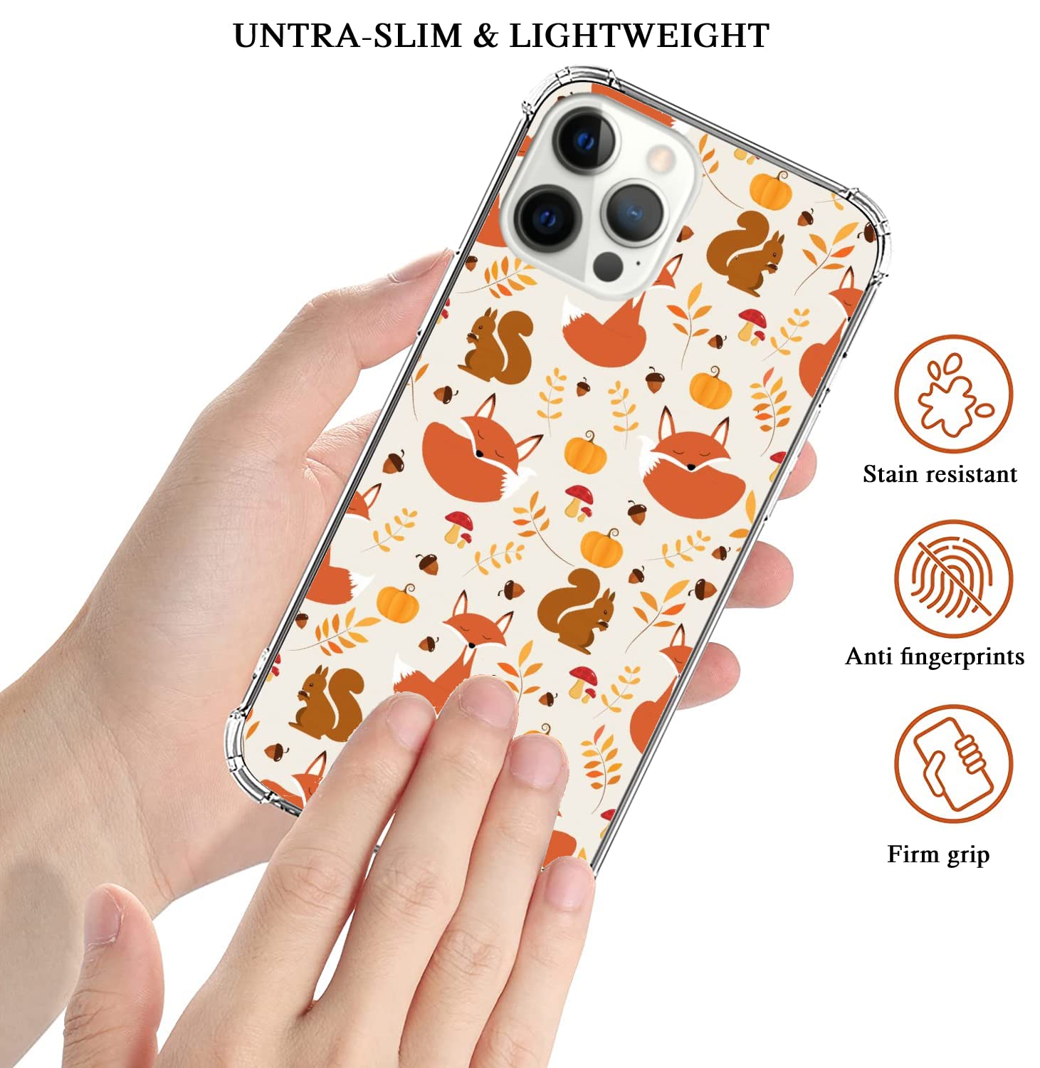 Autumn Leaves iPhone 12 Pro Max Case - Cute Fox & Squirrel Design Trendy TPU Bumper Cover for Women, Girls & Boys | Perfect for Fall Season, Outdoor Adventures & Daily Protection