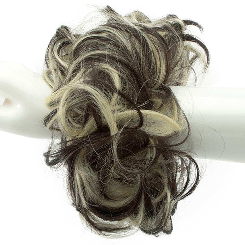 Lelinta Wavy Curly Messy Hair Bun Extensions | Donut Hair Chignon | Dark Brown & Bleach Blonde Hairpiece for Women | Perfect for Weddings, Parties & Everyday Styling