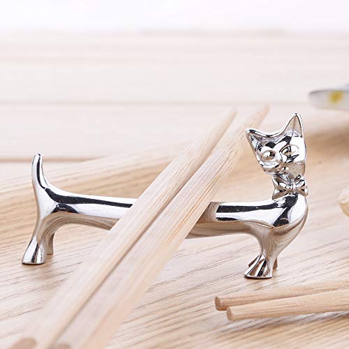 Premium Stainless Steel Cat-Shaped Chopstick & Utensil Rests (Silver) - Elegant Tableware for Asian Dining, Sushi Nights & Home Decor
