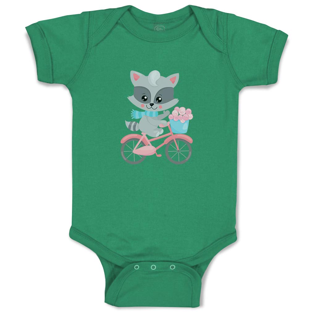 Custom Personalized Baby Bodysuit - Cute Raccoon & Bike Design - 100% Cotton Striped Onesie for Boys & Girls | Perfect for Newborn Photos, Baby Showers & Everyday Wear