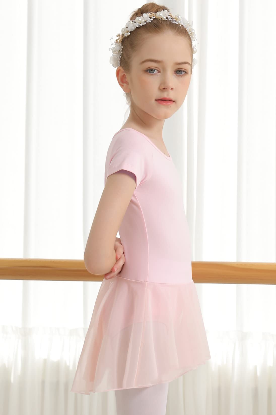 WYHDY Girls Ballet Leotards - Hollow Back Short Sleeve Skirted Dance Dress for Toddler, Little & Big Girls | Perfect for Ballet Class, Recitals & Dance Performances
