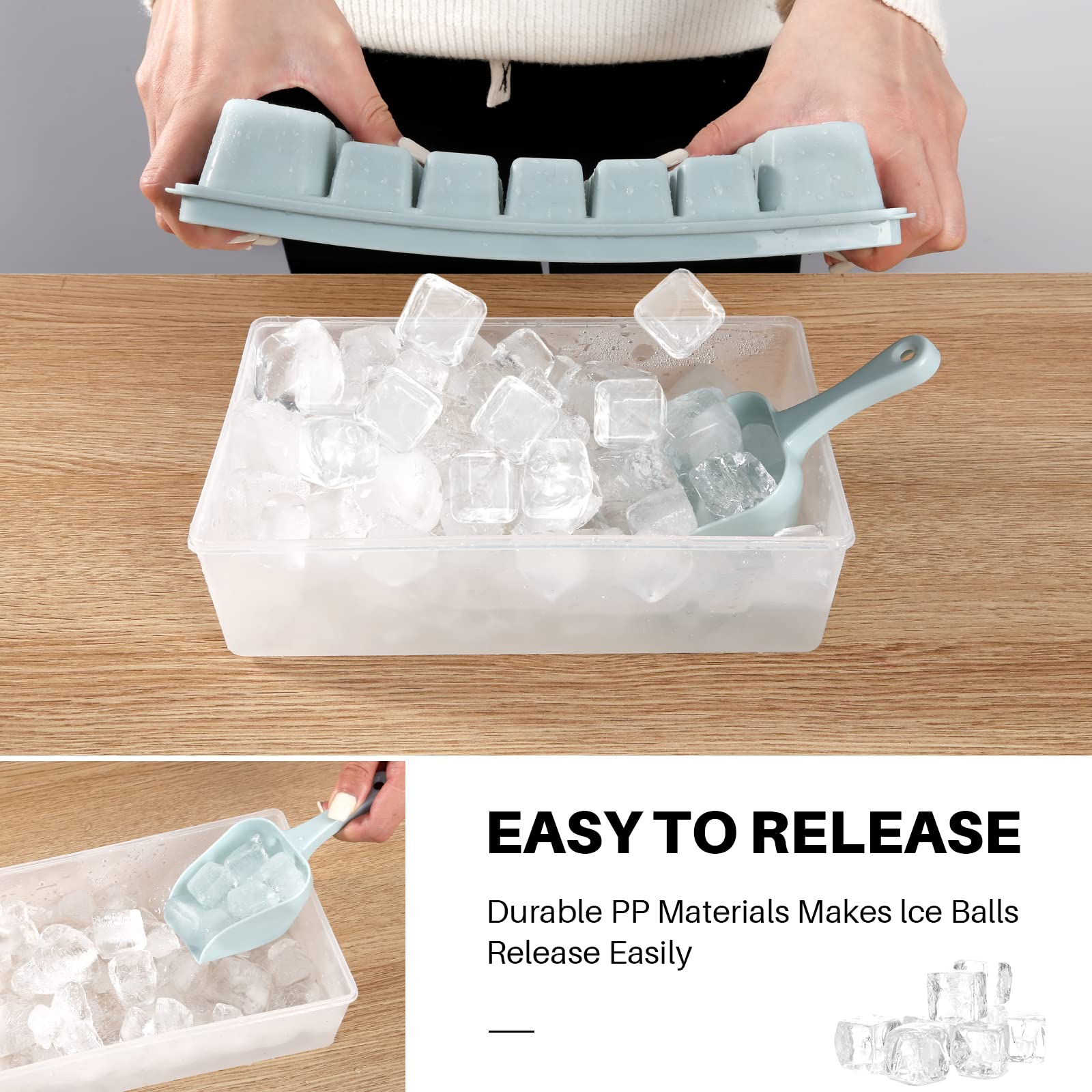 Mini Ice Cube Trays for Freezer - 72PCS BPA-Free Tiny Ice Cube Molds with Lid & Storage Bin, Easy Release Crushed Ice Trays for Cocktails, Coffee & Chilling Drinks (Includes 2 Trays, 1 Ice Bucket & 1 Scoop) - Perfect for Home Bars, Parties & Summer Beverages