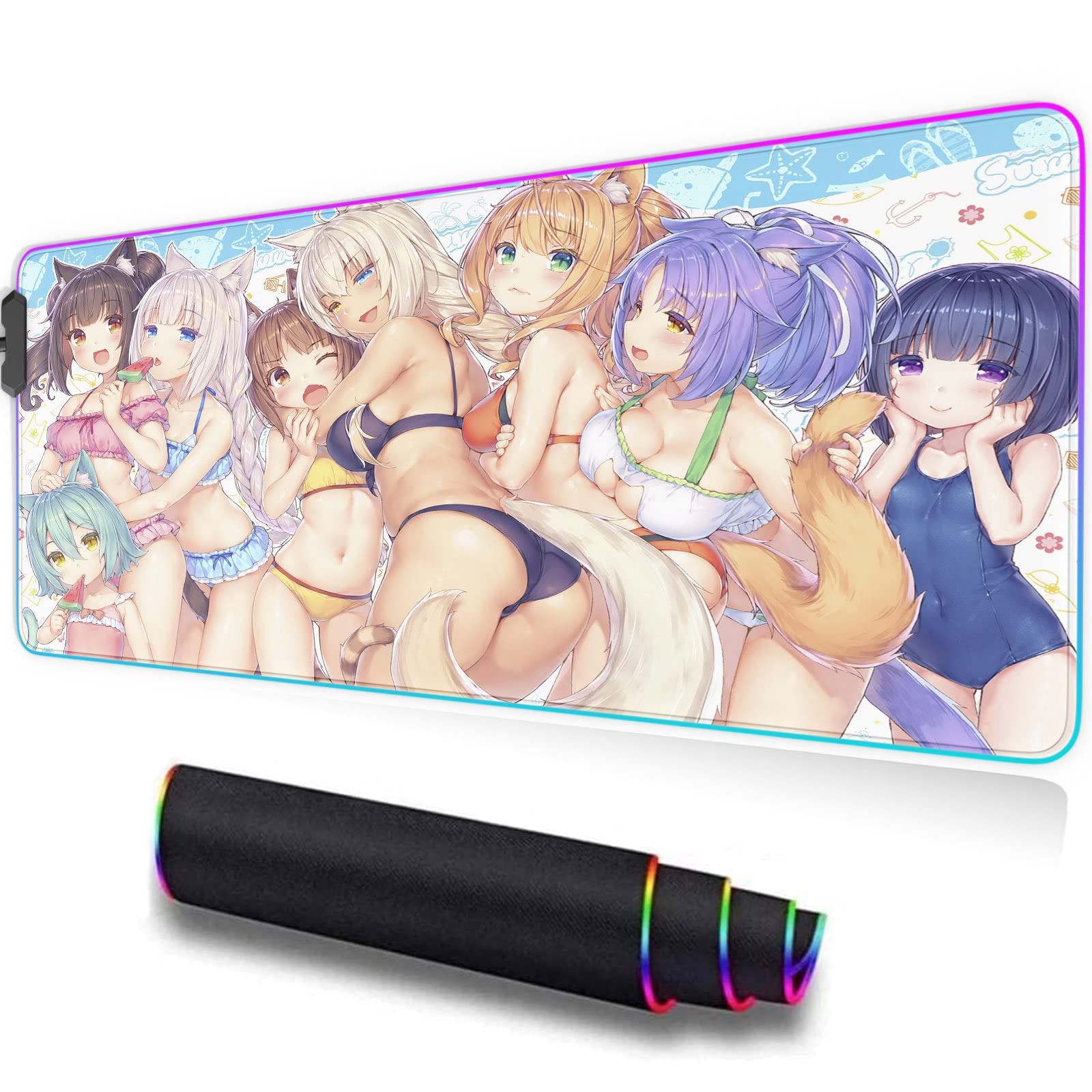 RGB Gaming Mouse Pad with Anti-Slip Base & Stitched Edges - 31.5×11.8 Inch Water-Resistant Surface Optimized for Precision Gaming Sensors | Perfect for PC Gamers, Esports & Office Work