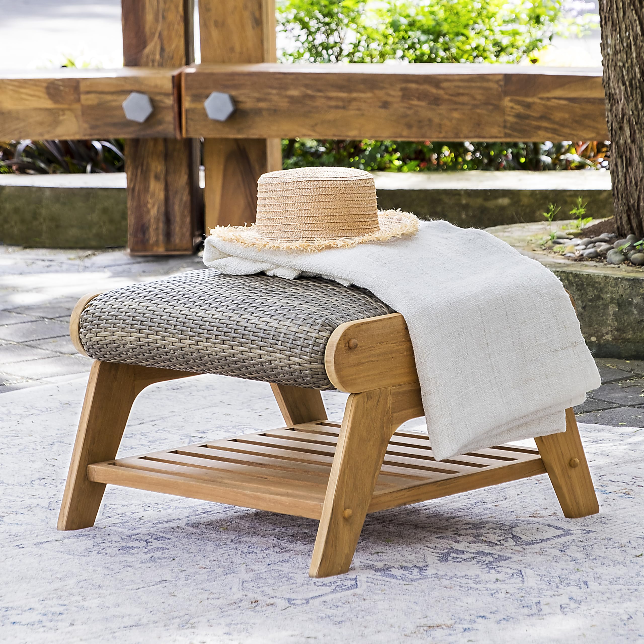 Cambridge Casual Auburn Upholstered Outdoor Ottoman - Water-Resistant Patio Footrest, Perfect for Garden, Deck, Poolside & Porch Relaxation