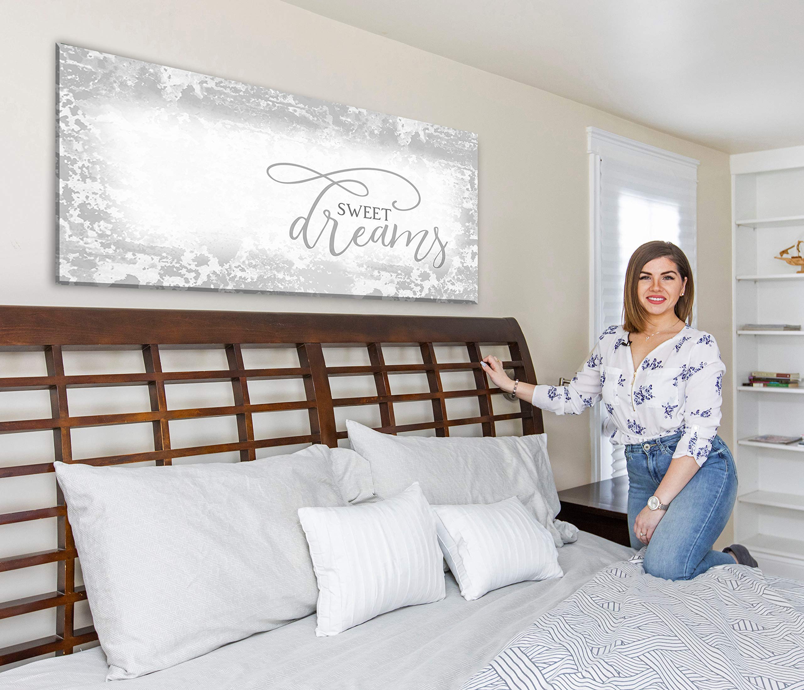 Sweet Dreams Wall Decor - Large Framed Canvas Art for Master Bedroom, Grey 42x19 - Perfect Above Bed Decor & Bedroom Sign for Cozy Home Ambience