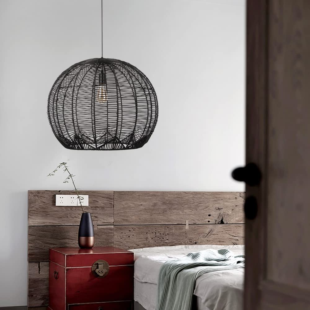 WalmHomie Woven Pendant Light - Black Farmhouse Ceiling Light Fixture with 1-Light Hanging Design for Living Room, Kitchen, Dining Room & Bedroom