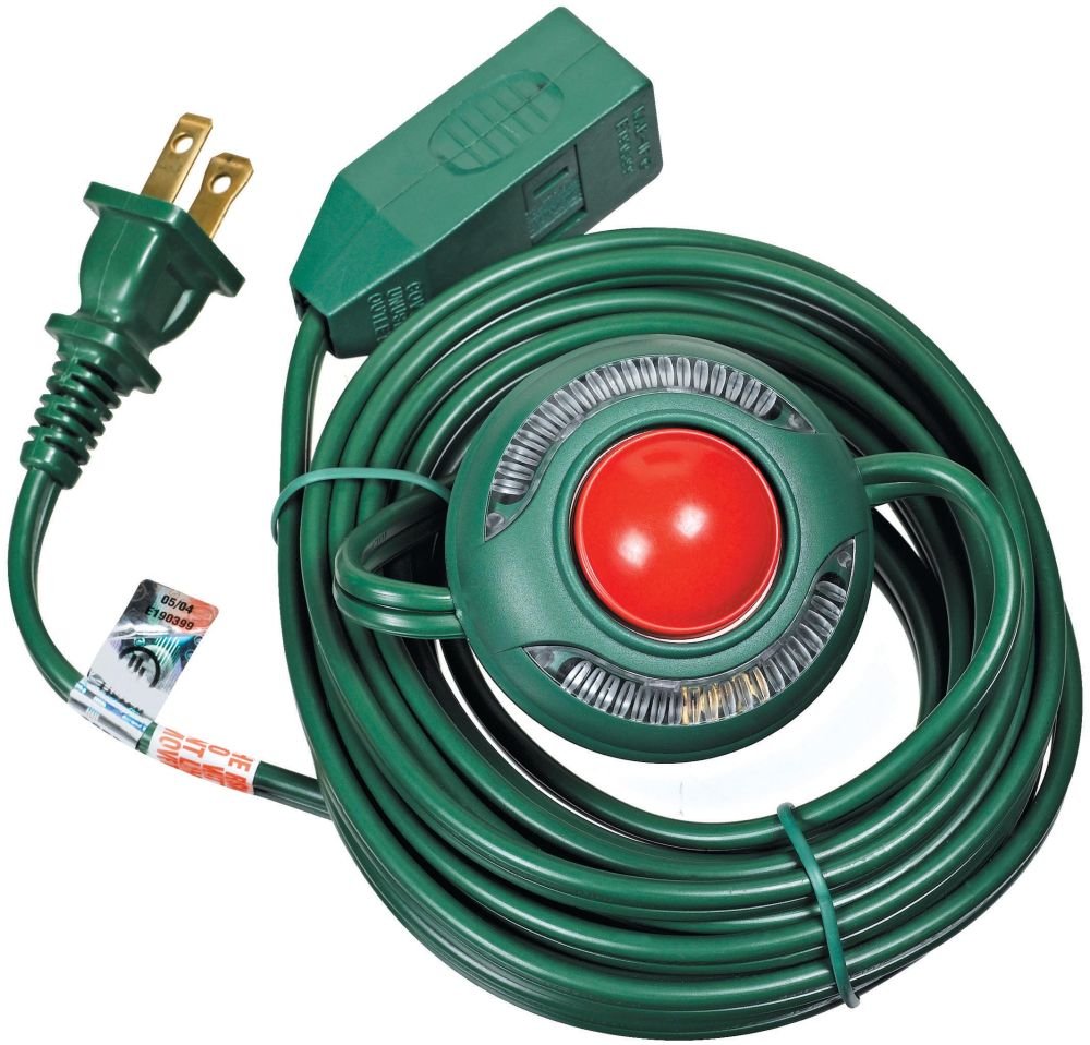 Woods 10203 15-Foot Indoor Extension Cord with Lighted Foot Switch & 3 Outlets - Safety Swivel Covers, 120V Green Power Strip for Home Office, Workshop & Holiday Decorations