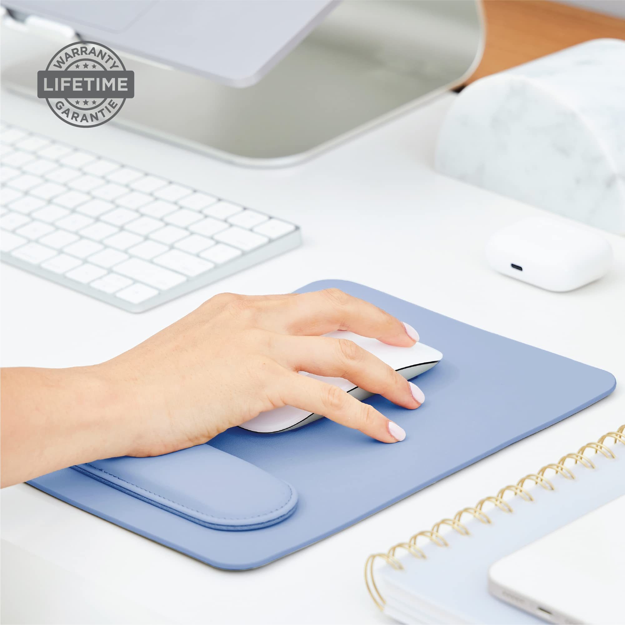 Vegan Leather Mouse Pad with Magnetic Wrist Rest - Hazy Blue Ergonomic Desk Mat with Anti-Slip Base for Office & Gaming | Comfortable Computer Accessory for Men & Women | Perfect for Workstations, Home Offices & PC Setups