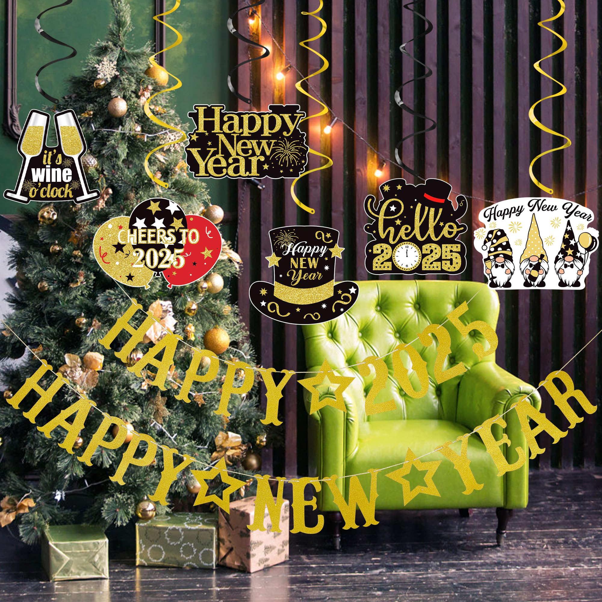 2025 Happy New Year Gold Glitter Banner - NYE Party Decorations for New Year's Eve Celebration, Countdown & Festive Home Decor