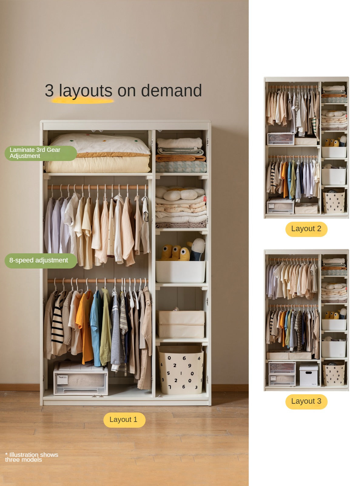 Pine Solid Wood White Cream Children's Wardrobe - Kids Bedroom Storage Organizer for Clothes, Toys & Books - Perfect for Nursery, Bedroom & Playroom Organization